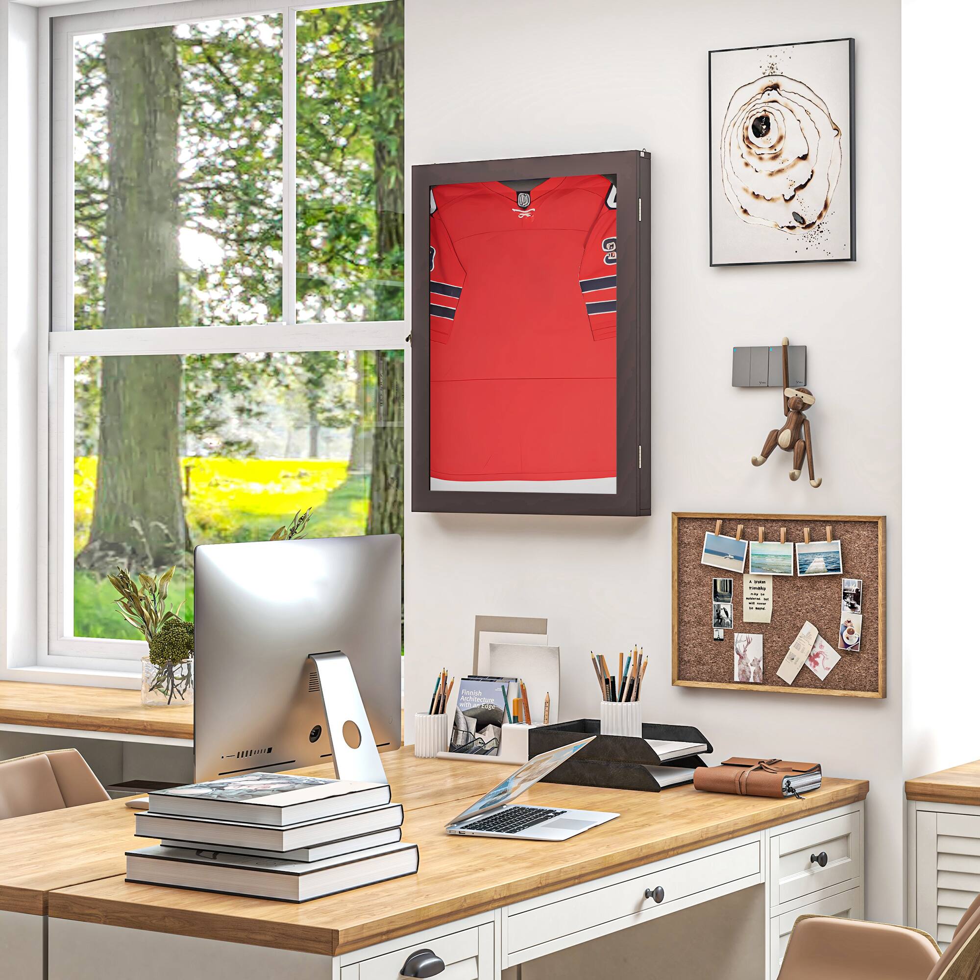 The text in the image is:

- "French for Beginners" (on the book)
- "I love you" (on the note pinned to the corkboard)