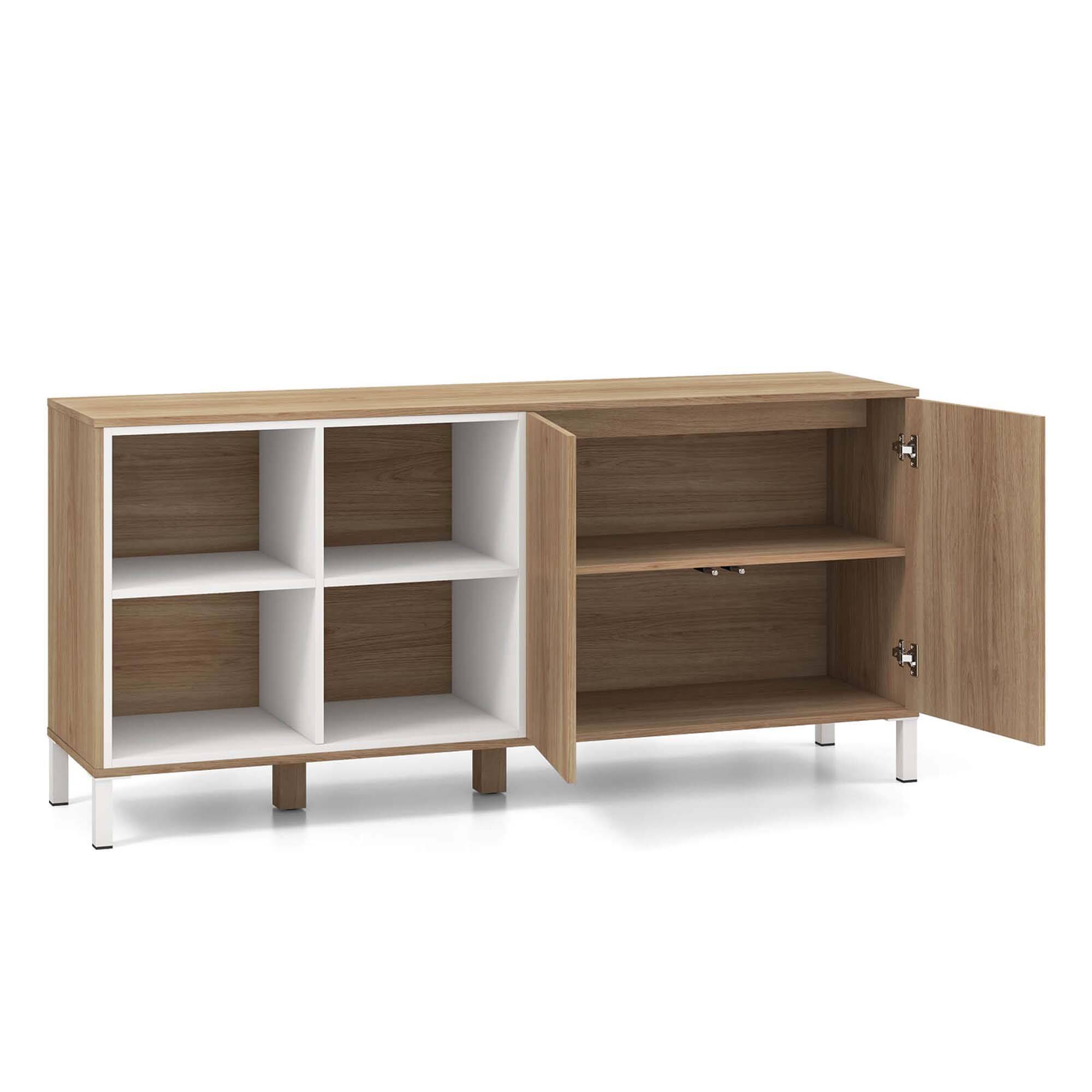 Alt View 1. Costway - 63" Buffet Sideboard Kitchen Storage Cabinet with 4 Compartments Adjustable Shelf - Natural / White.