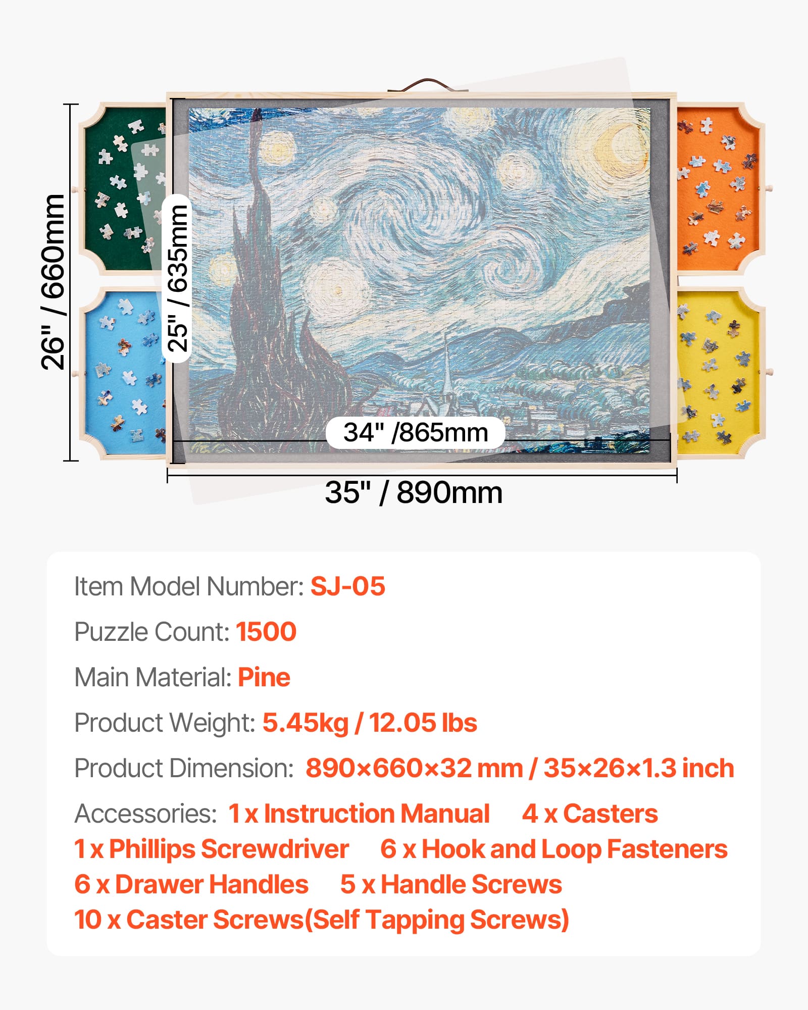 VEVOR 1500 Piece Rotating Puzzle Board with 4 Colorful Felt