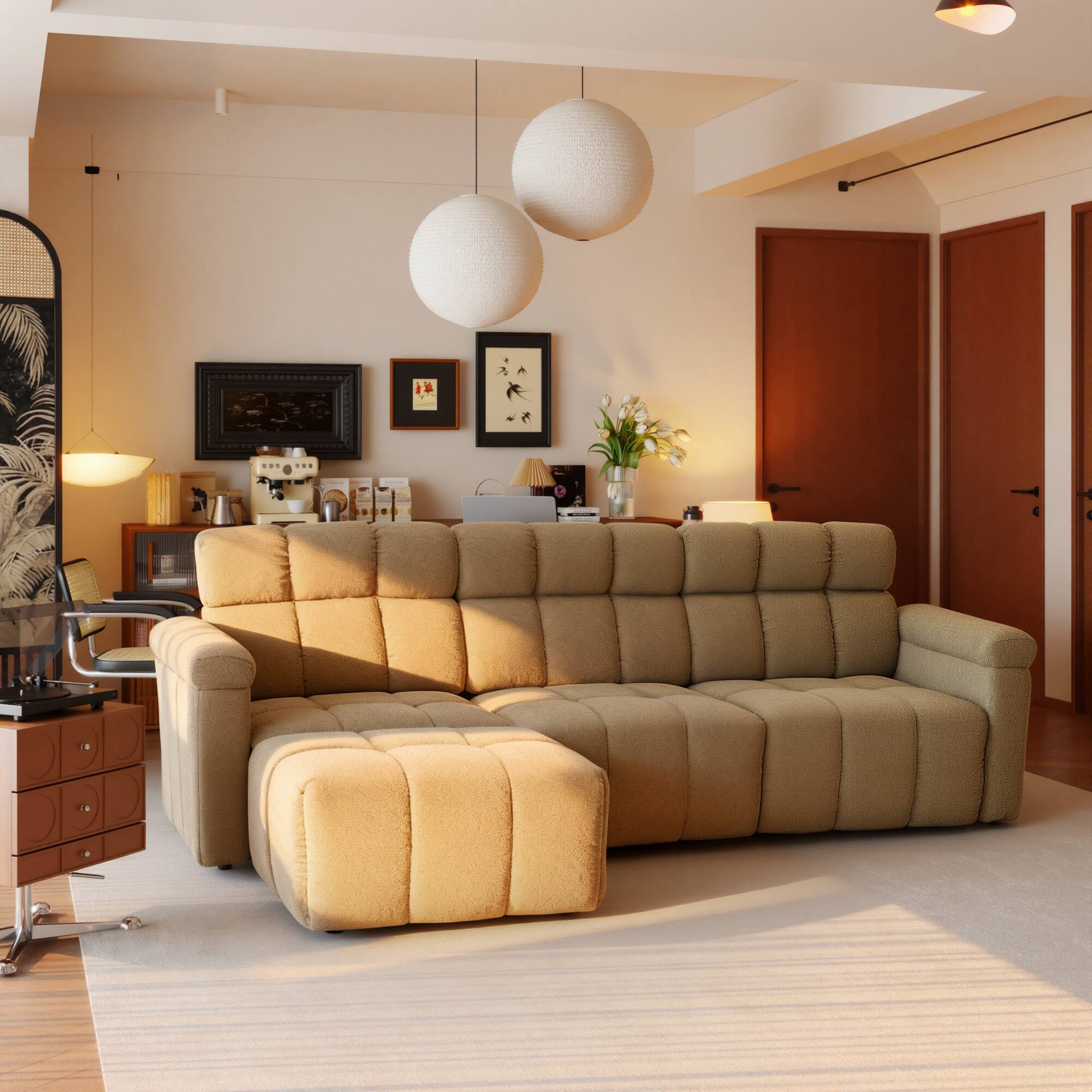 Alt View 5. Homsee - High Back L-Shaped Chenille Sectional Sofa, 4-Seater Couch with Firm Cushion, Modern Comfy Living Room Furniture - Brown.