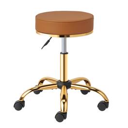 Winado - Rolling Salon Stool Garage Stool w/ Hydraulic Height Adjustment, 360° Swivel Wheels for Beauty Salon Barbershop Workshop - Brown & Gold