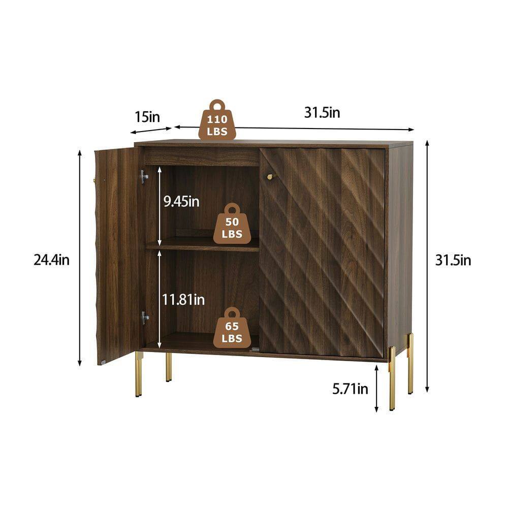 Angle. Kadyn - Sideboard Buffet Cabinet with Storage, Mid-century modern style storage cabinets, Walnut sideboard for living room - Brown.