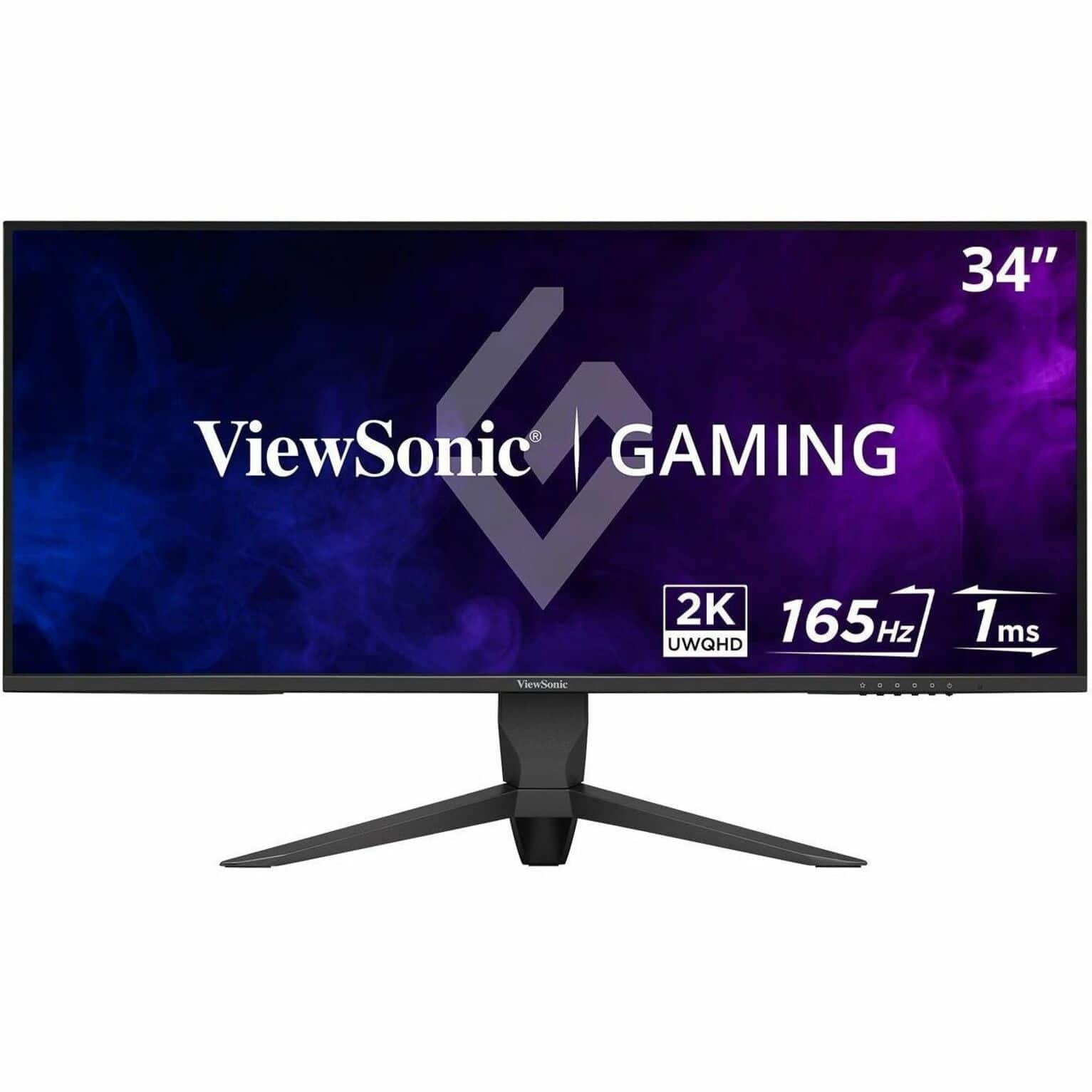 The text on the image reads "34" ViewSonic GAMING 2K 165Hz UWQHD 1ms 1 ms ViewSonic." This text is grouped and corrected as follows:
"34" ViewSonic GAMING 2K 165Hz UWQHD 1ms 1 ms ViewSonic."
The text is grouped and corrected as it is, without any changes.