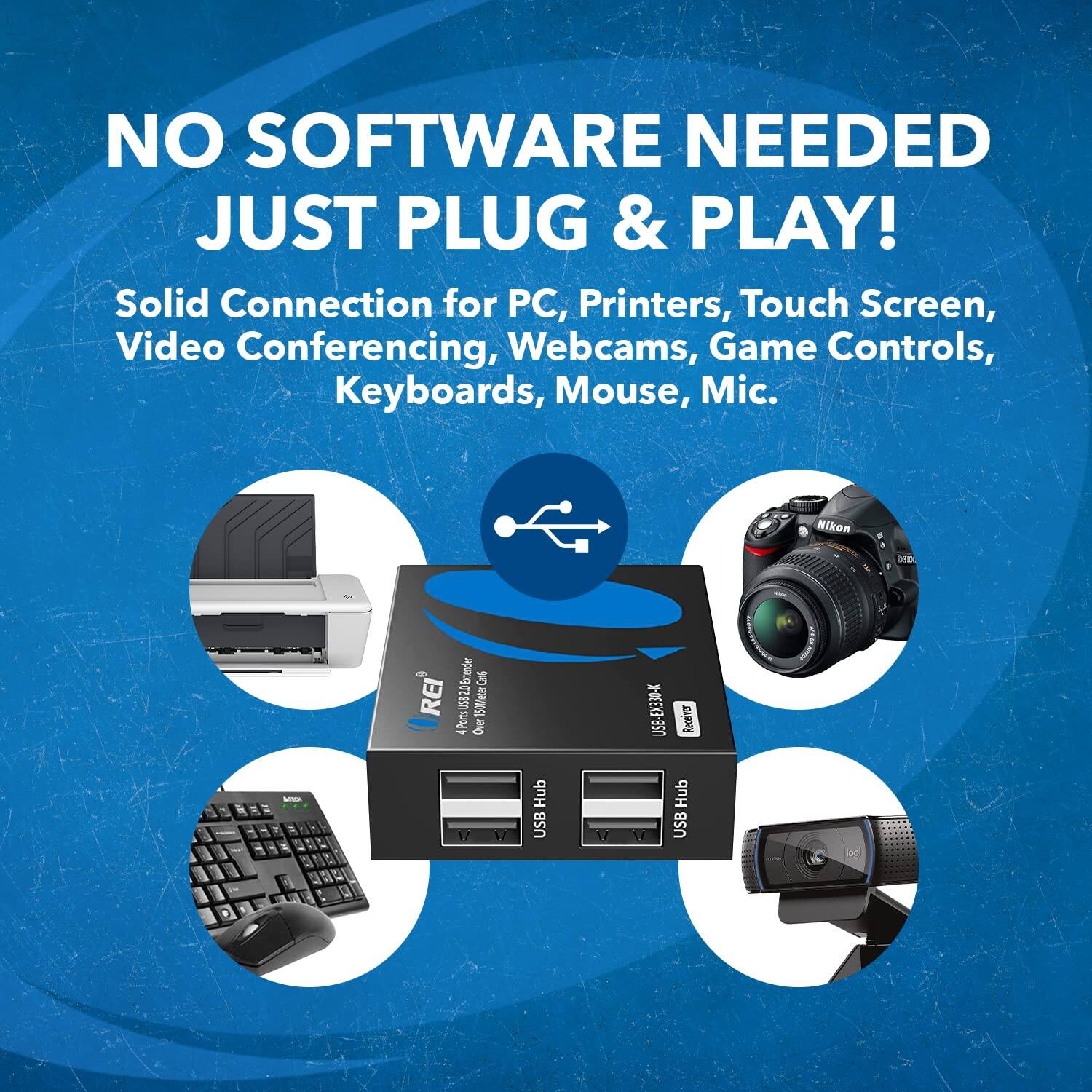 NO SOFTWARE NEEDED JUST PLUG & PLAY! Solid Connection for PC, Printers, Touch Screen, Video Conferencing, Webcams, Game Controls, Keyboards, Mouse, Mic. Nikon BE - bartender Cars i REI IS 4 Ports Over 12 Hub USB 17 USB-EX330-K Receiver Hub 1 USB
