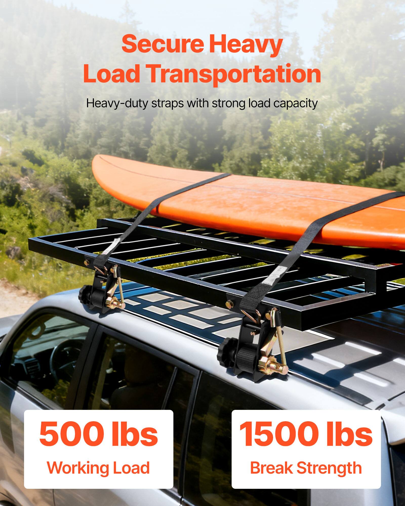 Secure Heavy Load Transportation  
Heavy-duty straps with strong load capacity  

500 lbs  
Working Load  

1500 lbs  
Break Strength