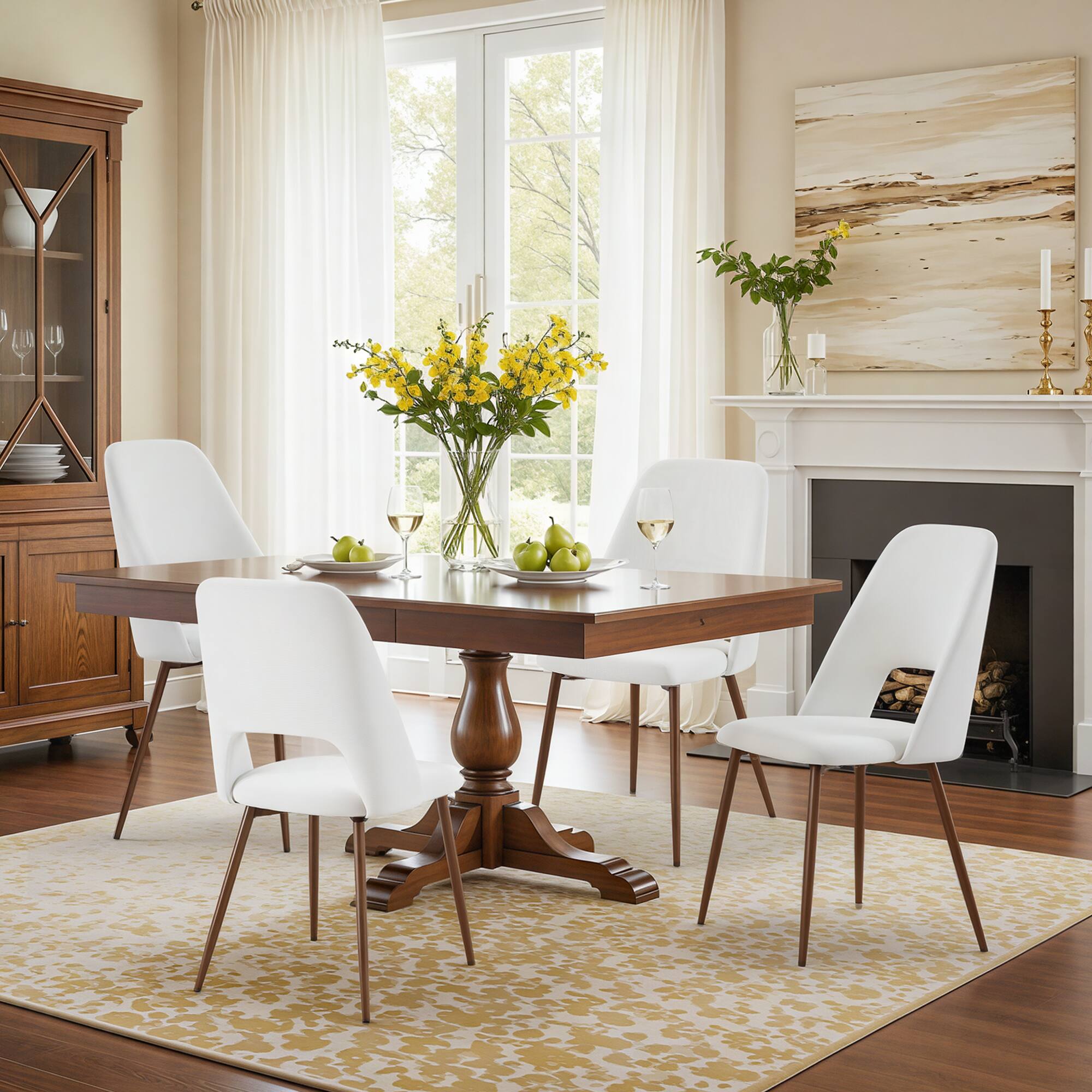 Alt View 5. U-HOMY - Upholstered Dining Chair with High-Resilience Foam, Solid Wood Base & Walnut-Finish Legs - White.