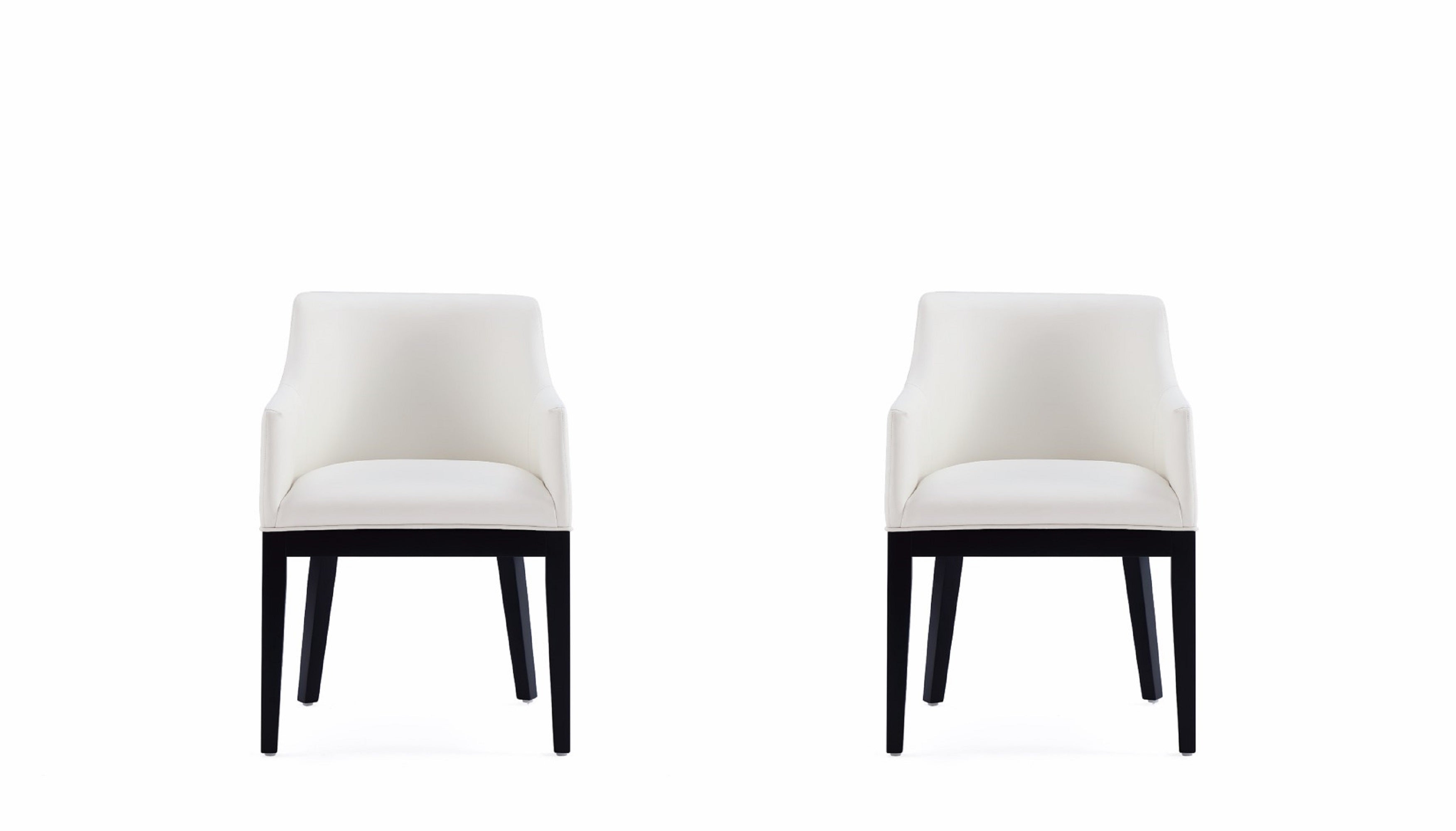 Front. Manhattan Comfort - Gansevoort Modern Wood Vegan Leather Dining Chair with Arms - Set of 2 - Ivory.