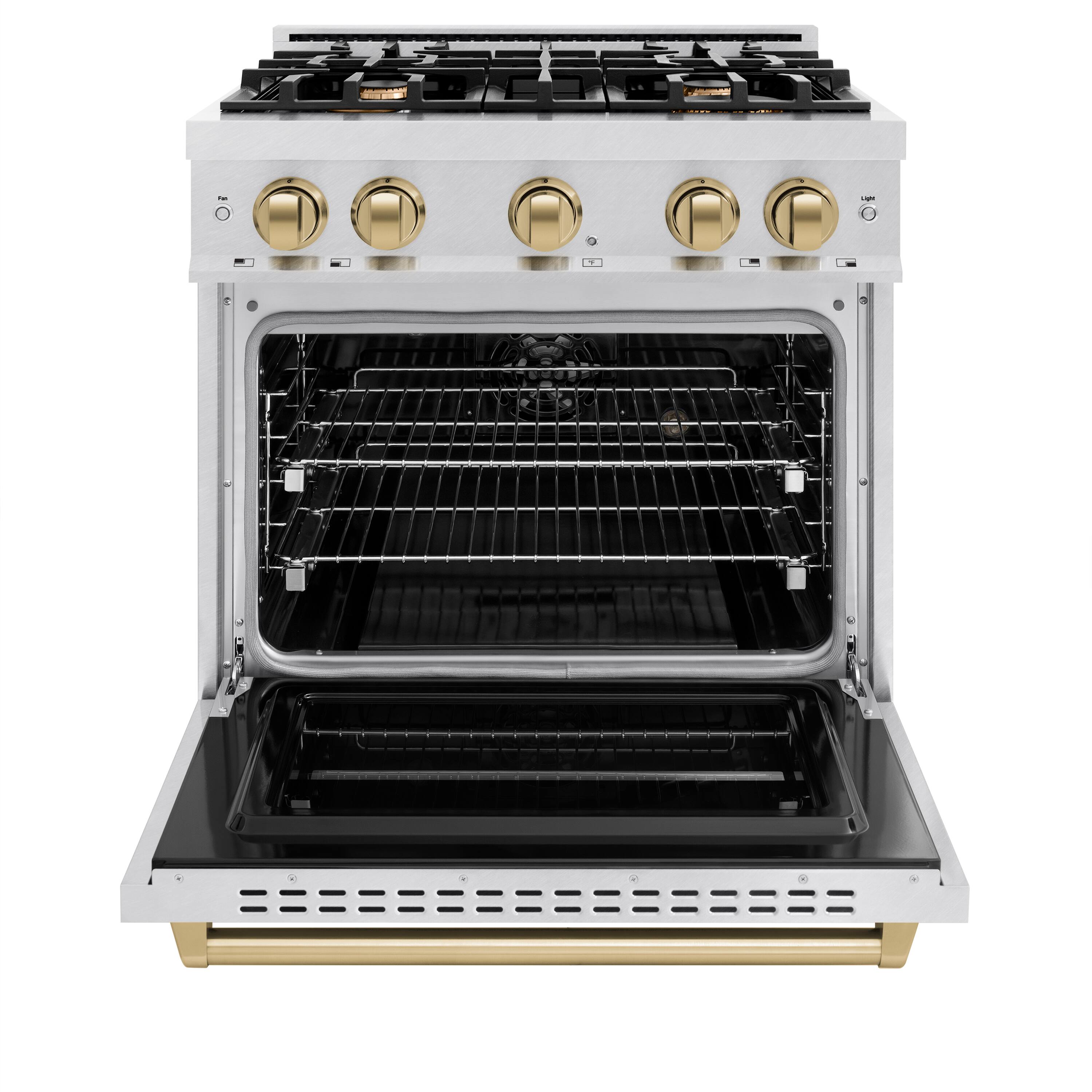 Angle. ZLINE - ZLINE Autograph 30 in. Classic Dual Fuel Satin Steel Range w/ 4 Burners & Bronze Accents (CDRSZ-30-CB) - Stainless Steel.