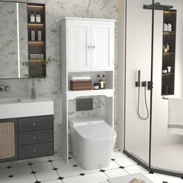 Z-Edge - Over the Toilet Storage Cabinet, Bathroom Shelf Organizer, Small Freestanding Space Saver with Adjustable Shelf - White