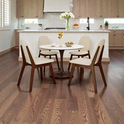 Front. Hivvago - Armless Upholstered Dining Chair Set of 4 Featuring Sleek Mid-Century Wooden Construction - Brown.