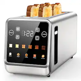 Teendow - 4-Slice Touchscreen Toaster, 1400W Stainless Steel, Extra-Wide 1.5" Slots, 5 Bread Modes, 6 Shade Settings - Silver