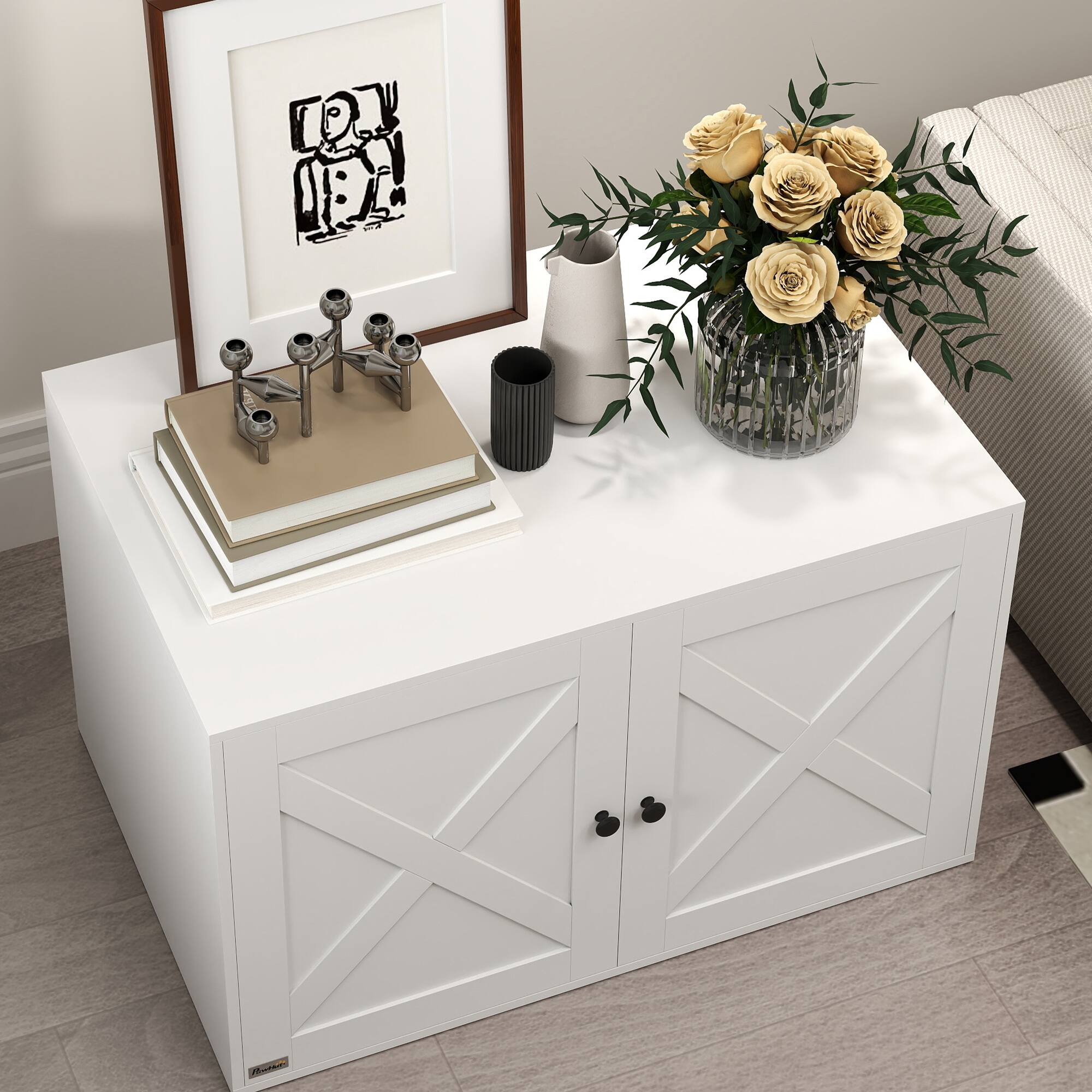 Alt View 5. Pawhut - Cat Litter Box Enclosure, Hidden Litter Box Furniture, Cat Hole, Indoor Pet House Washroom, 31.5" x 21" x 20" - White.