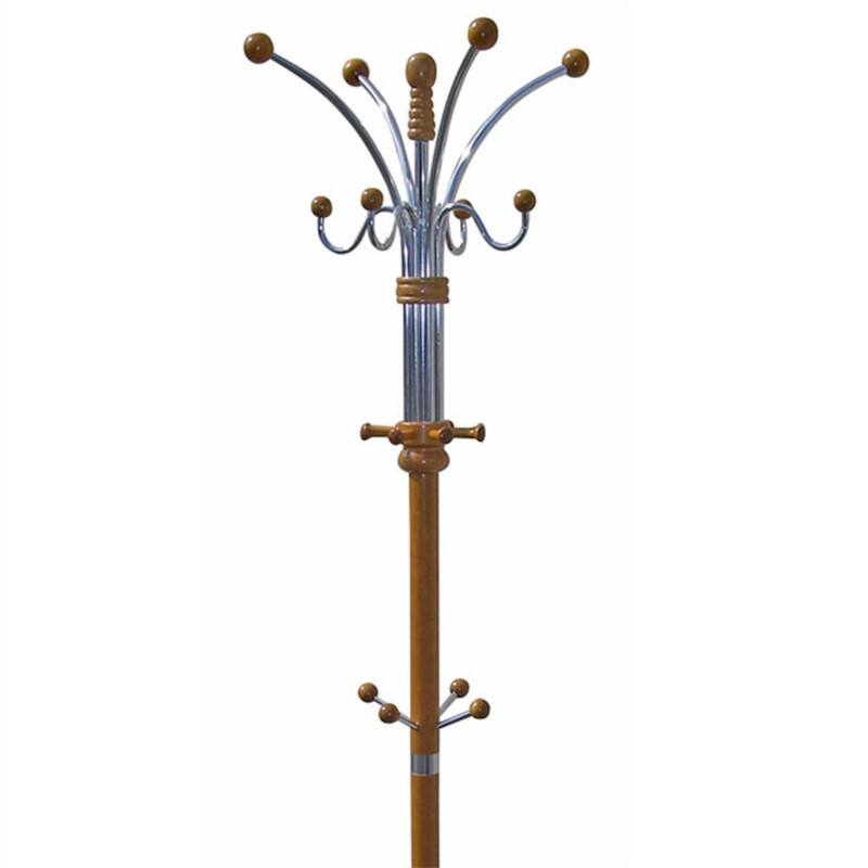 Alt View 2. ALEXOUN - 73" Chrome & Oak Coat Rack - Composite Wood Standing Hanger, 60 lbs Capacity, 19" Base, 1pc - Oak.