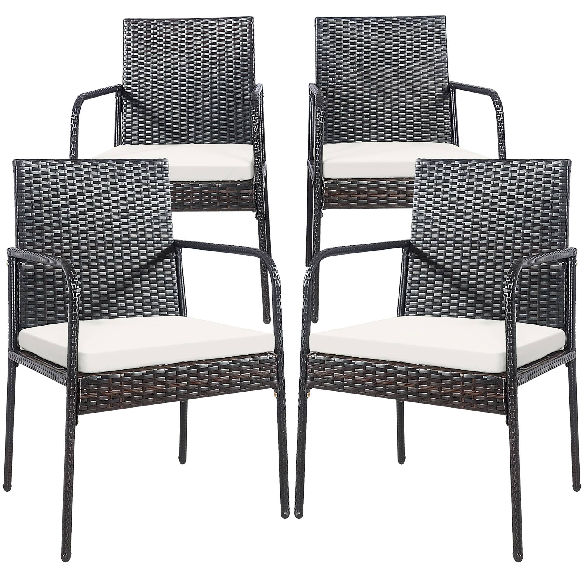 Alt View 8. Gymax - Gymax Set of 4 Rattan Wicker Dining Chairs Patio Outdoor w/ Cushion Armrest - as pic.