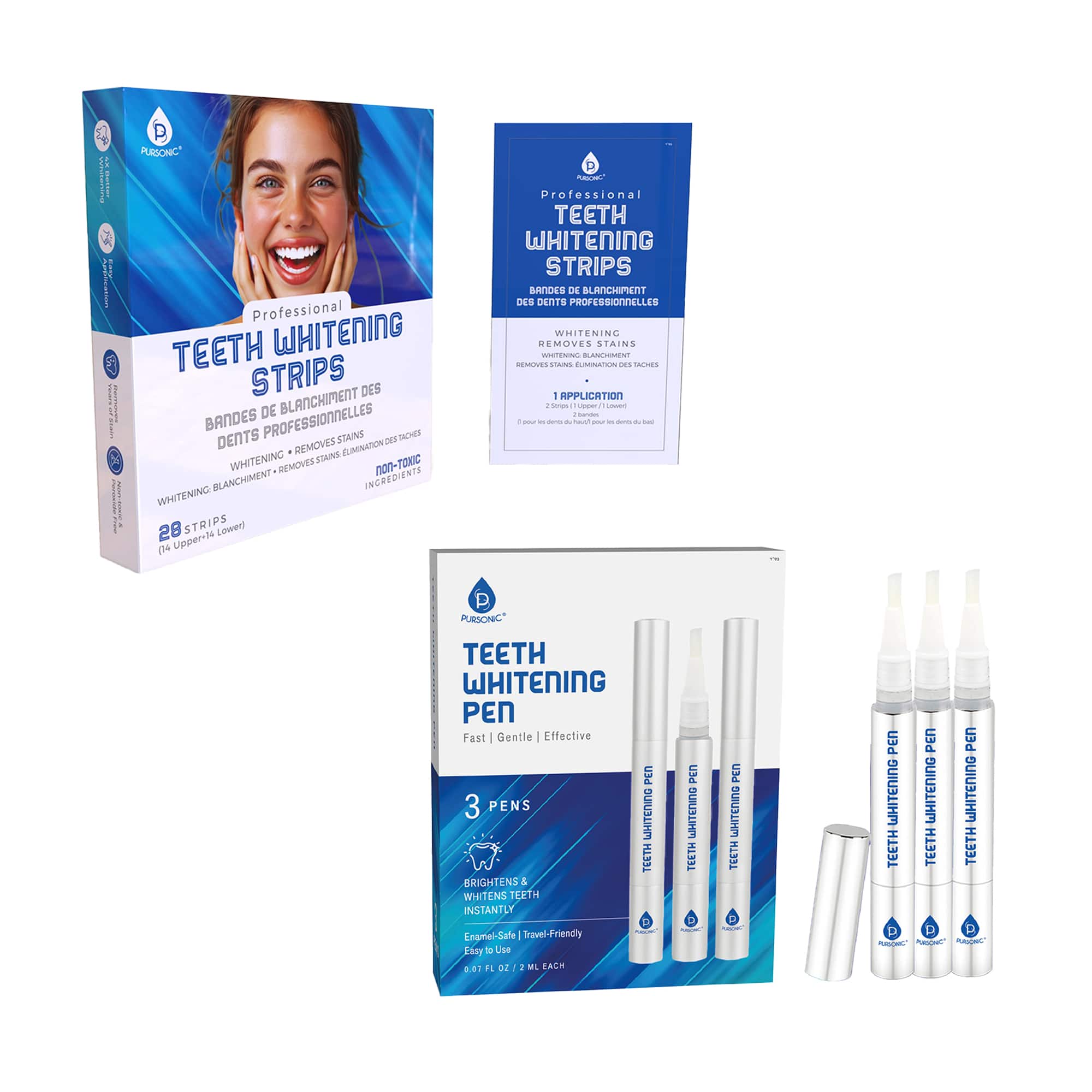 Pursonic - Teeth Whitening Essentials Bundle – Whitening Pens + Professional Whitening Strips
