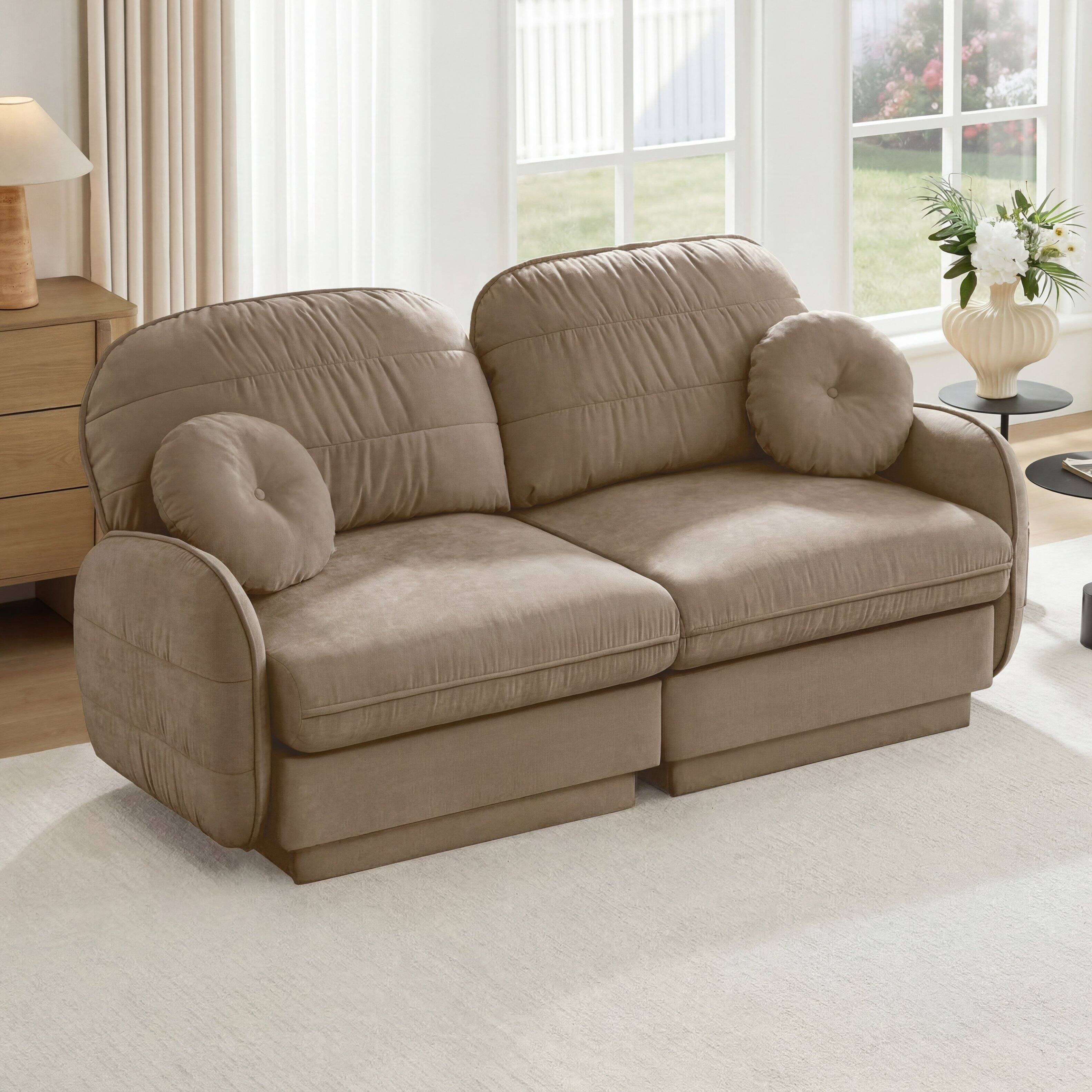 Front. LOVMOR - Deep Seat Anti Slip Chenille Loveseat Couch For Living Room Apartment Den Plush Cozy Lounge Indoor Family Home - Light Coffee.