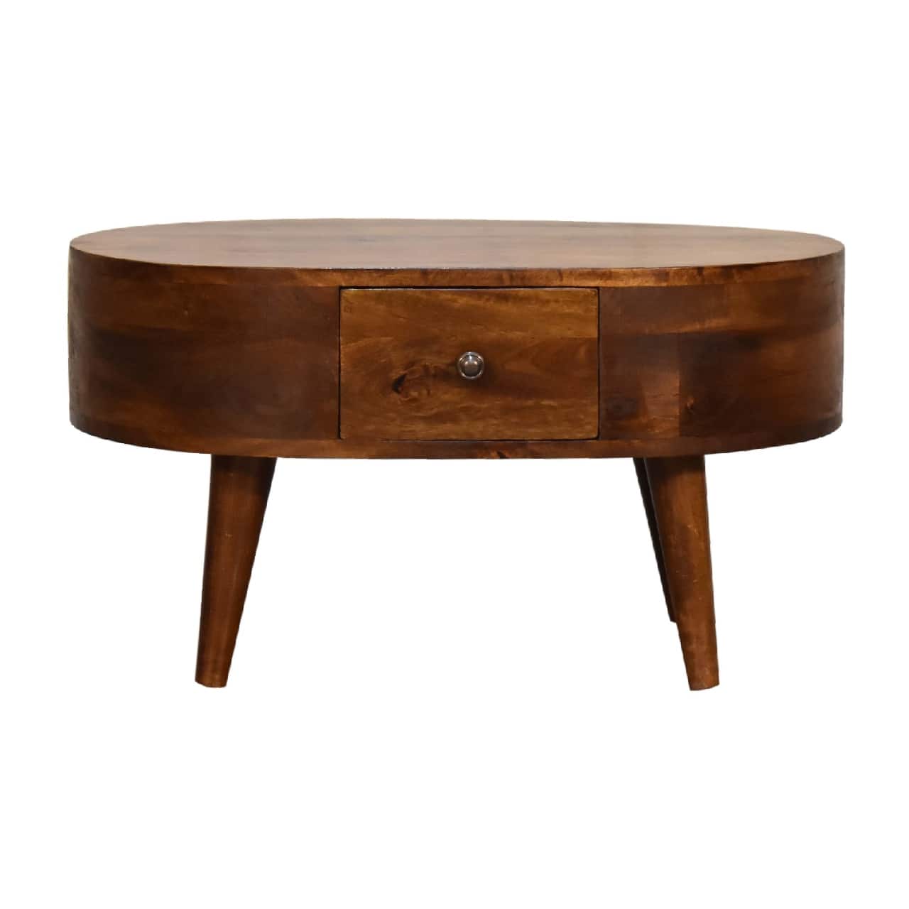 Artisan Furniture - Solid Wood Mini Chestnut Rounded Coffee Table, 2 Drawers - Brown