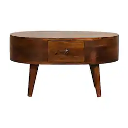Artisan Furniture - Solid Wood Mini Chestnut Rounded Coffee Table, 2 Drawers - Brown