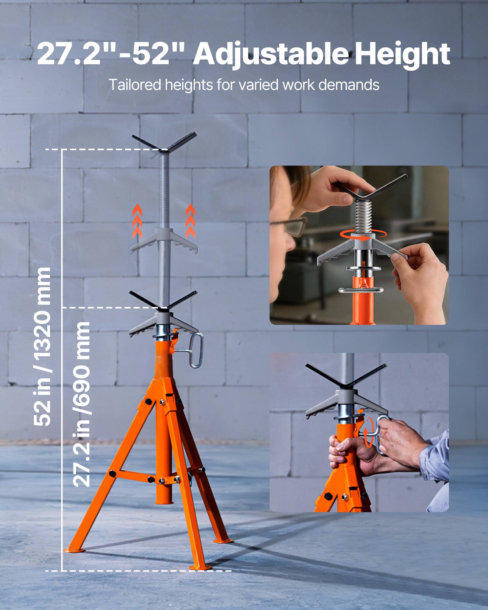 27.2"-52" Adjustable Height  
Tailored heights for varied work demands  

52 in / 1320 mm  
27.2 in / 690 mm