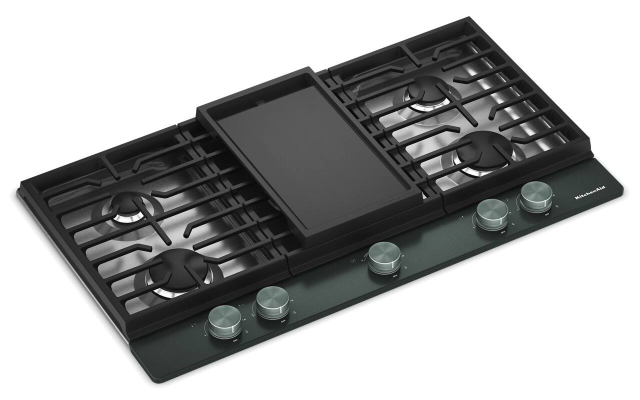Angle. KitchenAid - 36 in. Wide 5 burners Gas Cooktop with   Integrated Wok Grate - Juniper.