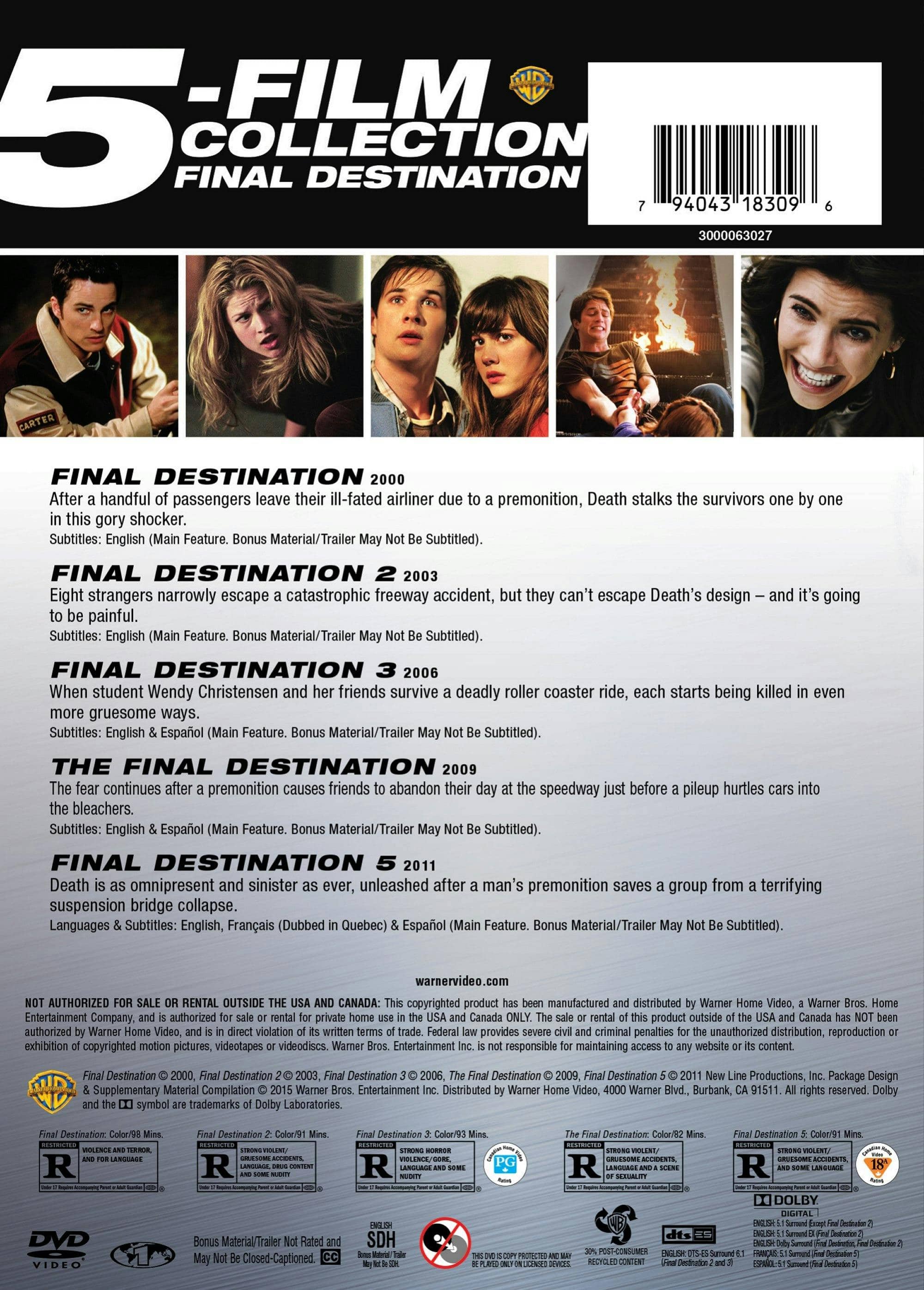 Final Destination 5 film Collection (Box Set) [DVD] [Standard