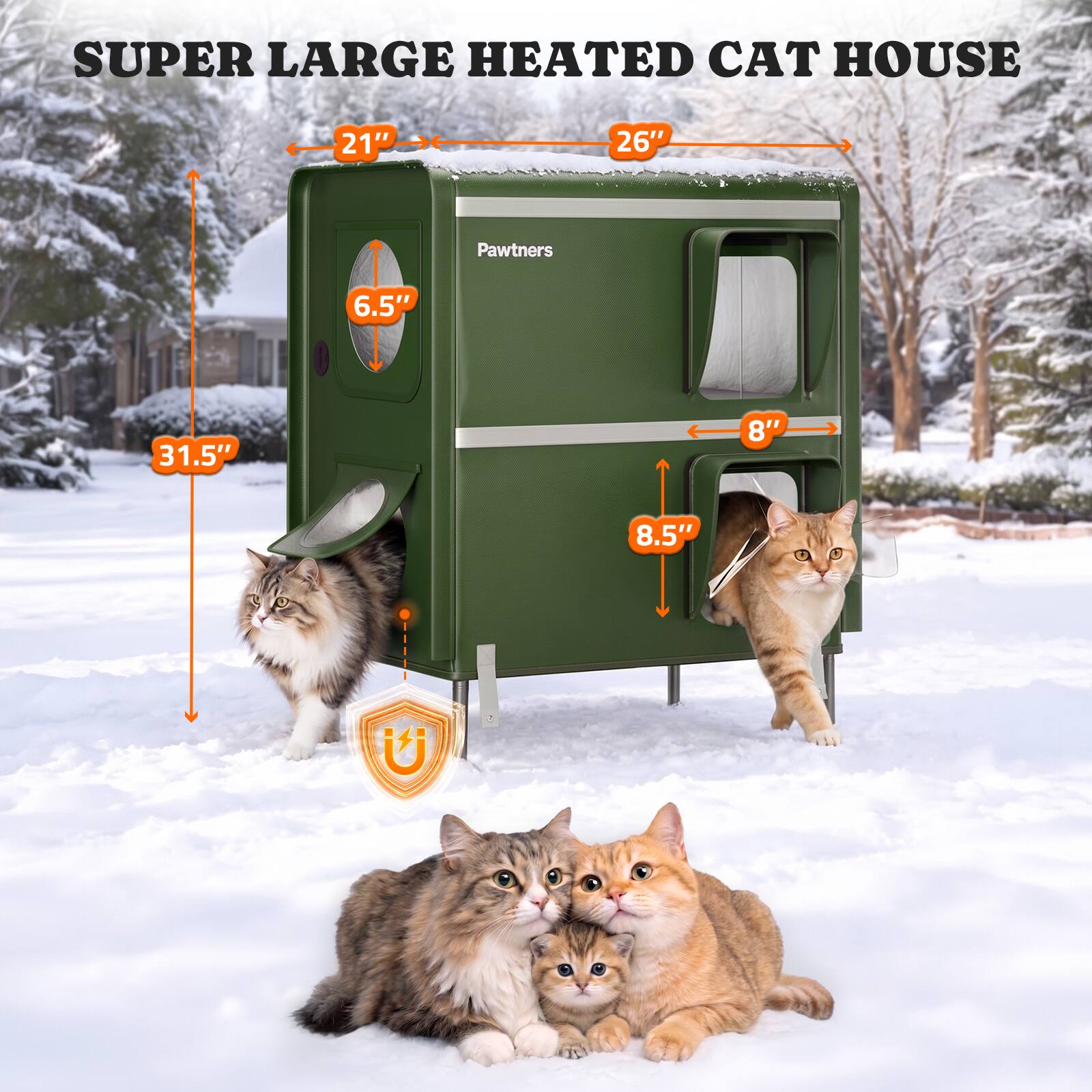 Pawtners 2 Story Heated Outdoor Cat House, XXL Insulated Weatherproof ...
