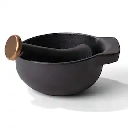 Alva - Nori Enameled Cast Iron Mortar and Pestle 2Cups 4" - Black