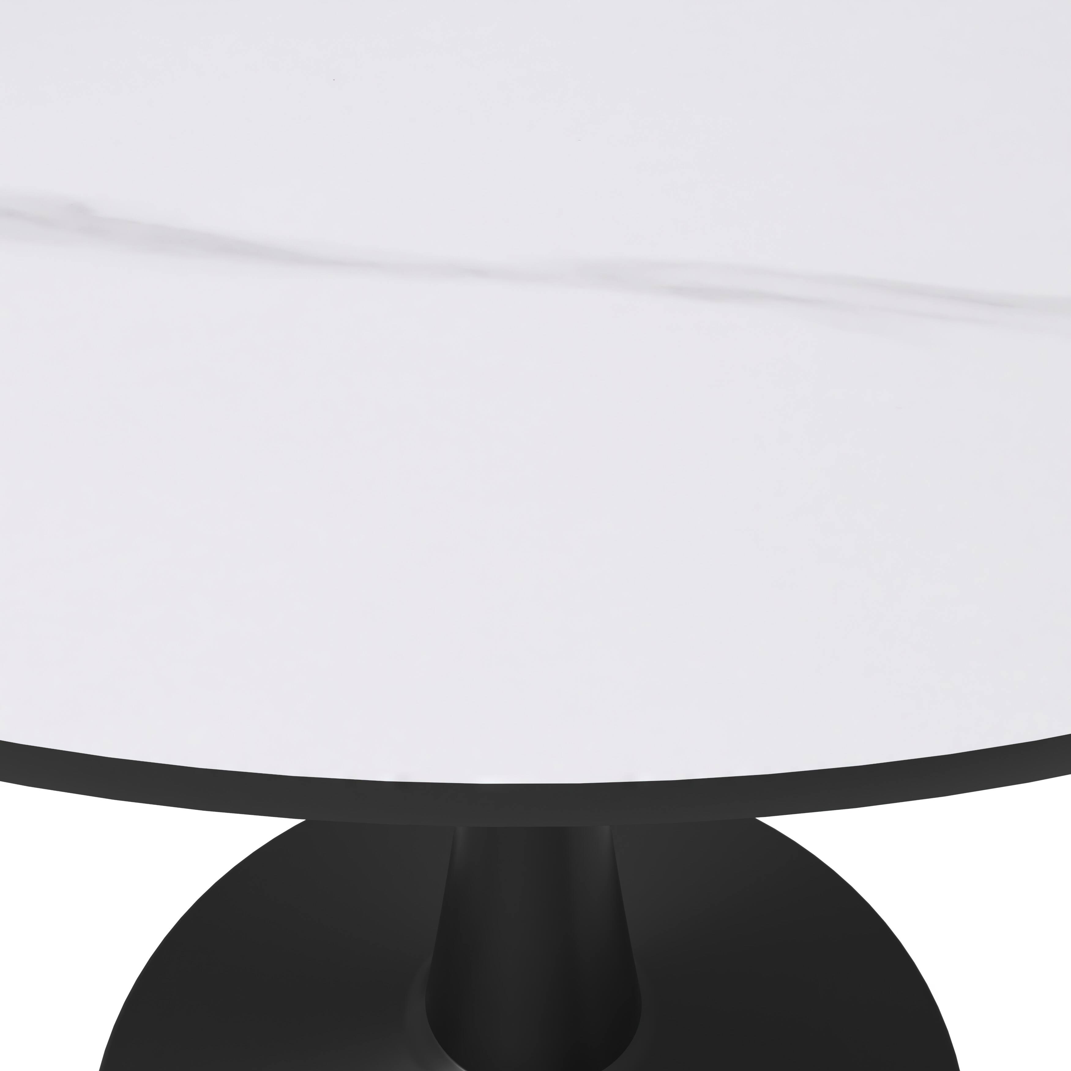 Alt View 4. LeisureMod - Bristol 40" Minimalist Round Pedestal Dining Table - Space-Saving Kitchen Table with Powder-Coated Steel Base - Stone - White.