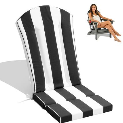Front. Chateau Abodes - Adirondack Chair Cushions, Outdoor Rocking Chair Cushions Waterproof & Fade Resistant for Outdoor Patio - Black and white stripes-1 Piece.