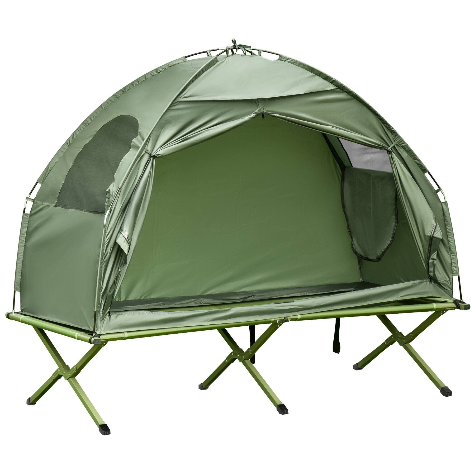 Outsunny - Camping Tent Cot, Single Person Folding Cot Combo, Off-Ground Tent, Covered Outdoor Bed with Carry Bag - Green