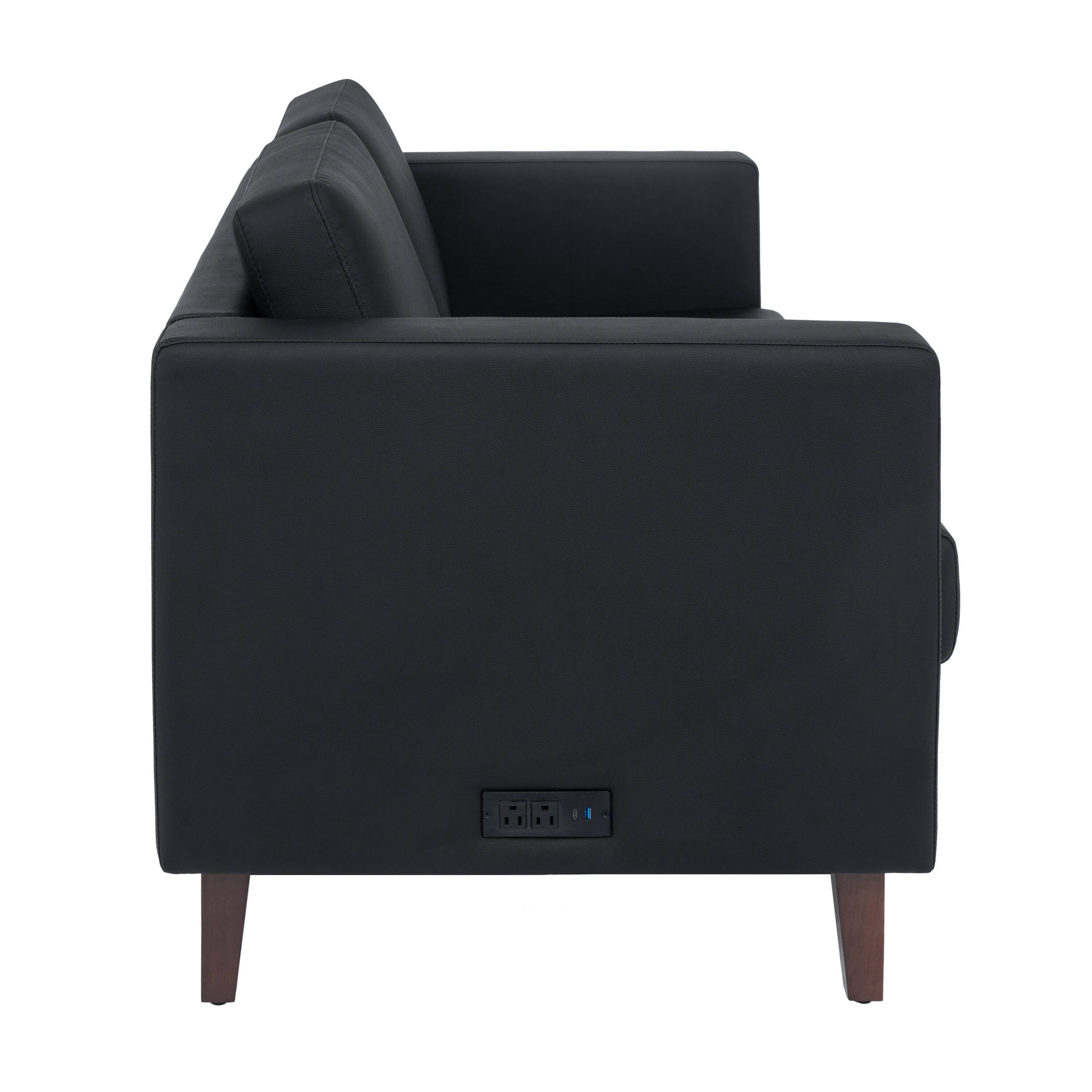 Left. Flash Furniture - HERCULES Artemis Black LeatherSoft Reception Loveseat with 2 AC Outlets/1 USB/1 USB-C Ports and Solid Wood Walnut Legs w - Black.