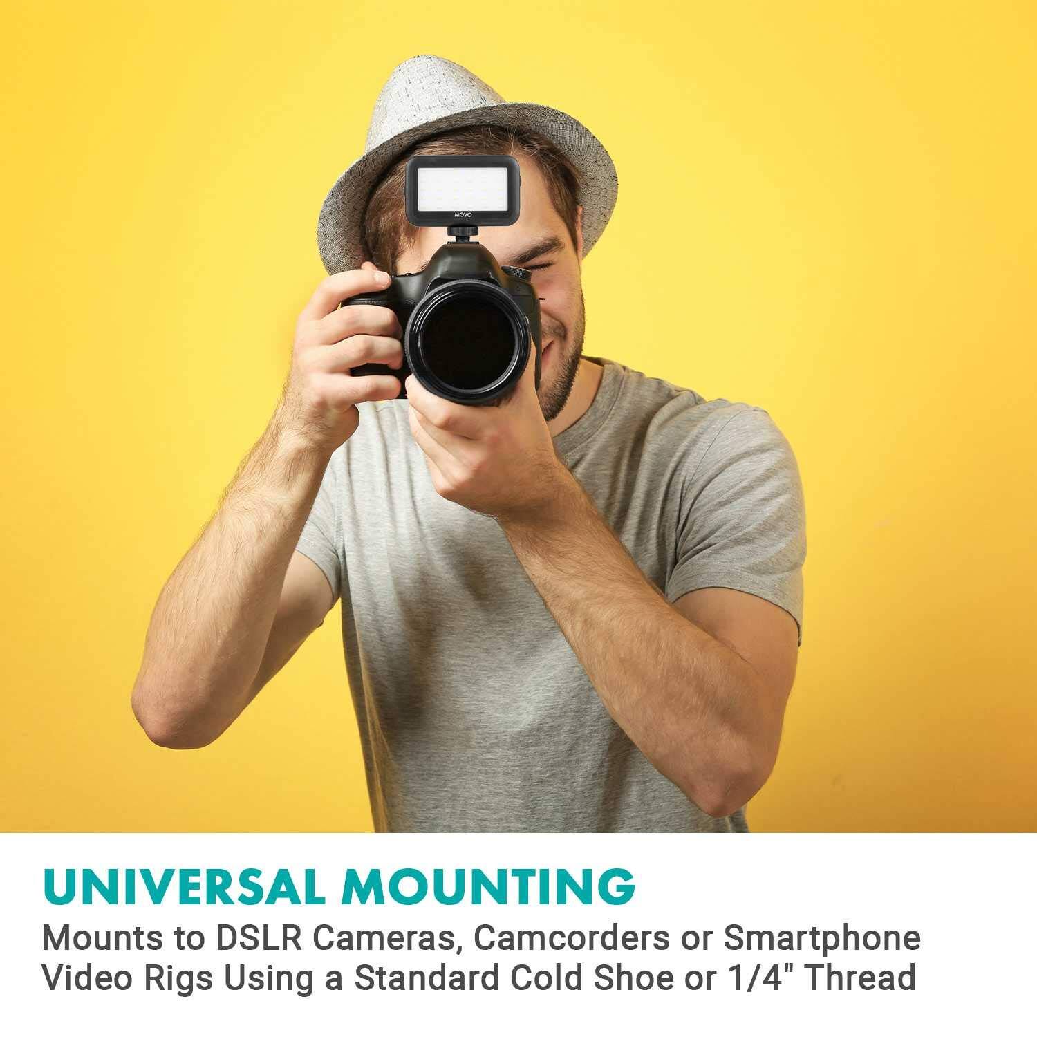 UNIVERSAL MOUNTING  
Mounts to DSLR Cameras, Camcorders or Smartphone Video Rigs Using a Standard Cold Shoe or 1/4" Thread