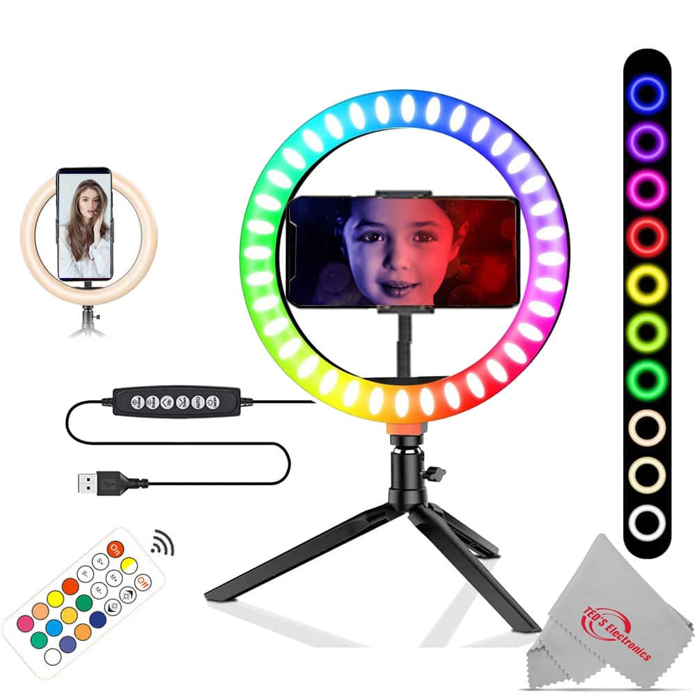 Vivitar - Vlog Essentials 8 Inch Full Color RGB LED Ring Light 360° Rotation with Phone Cradle Remote and Tripod - Black