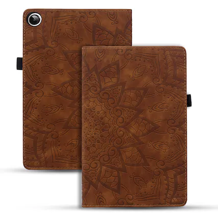 Front. Dteck - Case for Samsung Galaxy Tab A11+/A11 Plus SM-X230 & Tab A9+/A9 Plus SM-X210,Shockproof Embossed PU Leather Folio Cover - Brown.
