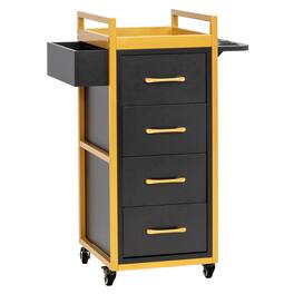 Winado - Trolley Cart Mobile Salon Station with 4 Drawers, 5 Hot Tool Holders, Side Storage Shelf for Hair Salons, Beauty, Spas - Black/Gold