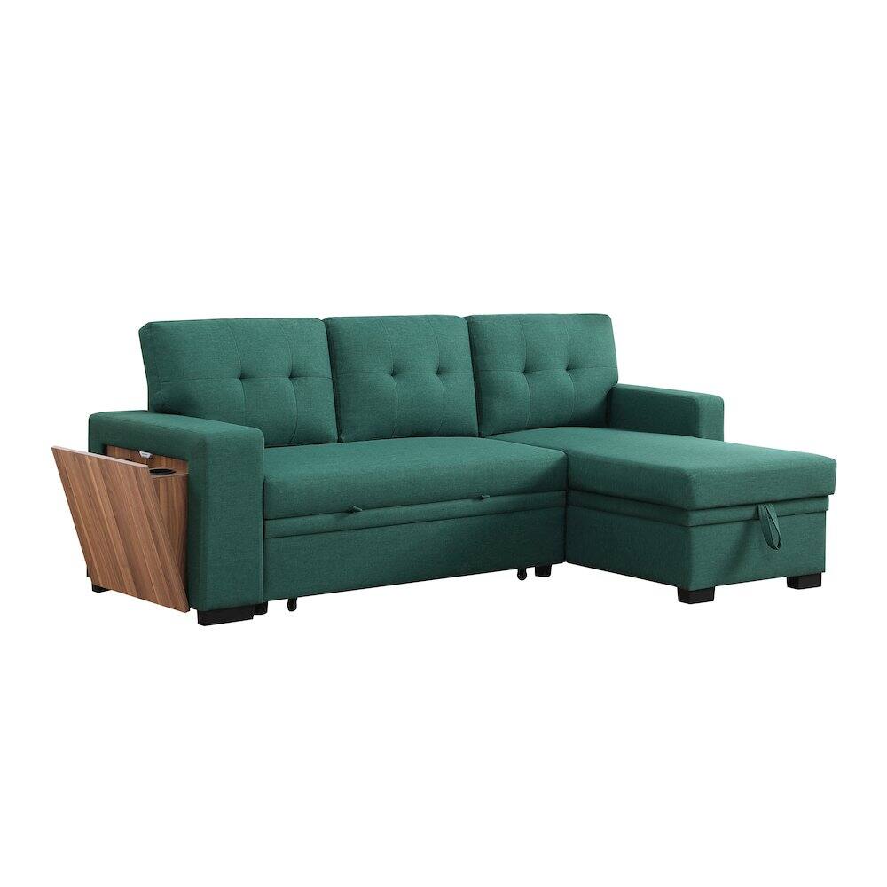 Alt View 8. Devion Furniture - Fabric Reversible Modern Side Compartment Sleeper Sectional Sofa Bed-Green - Green.