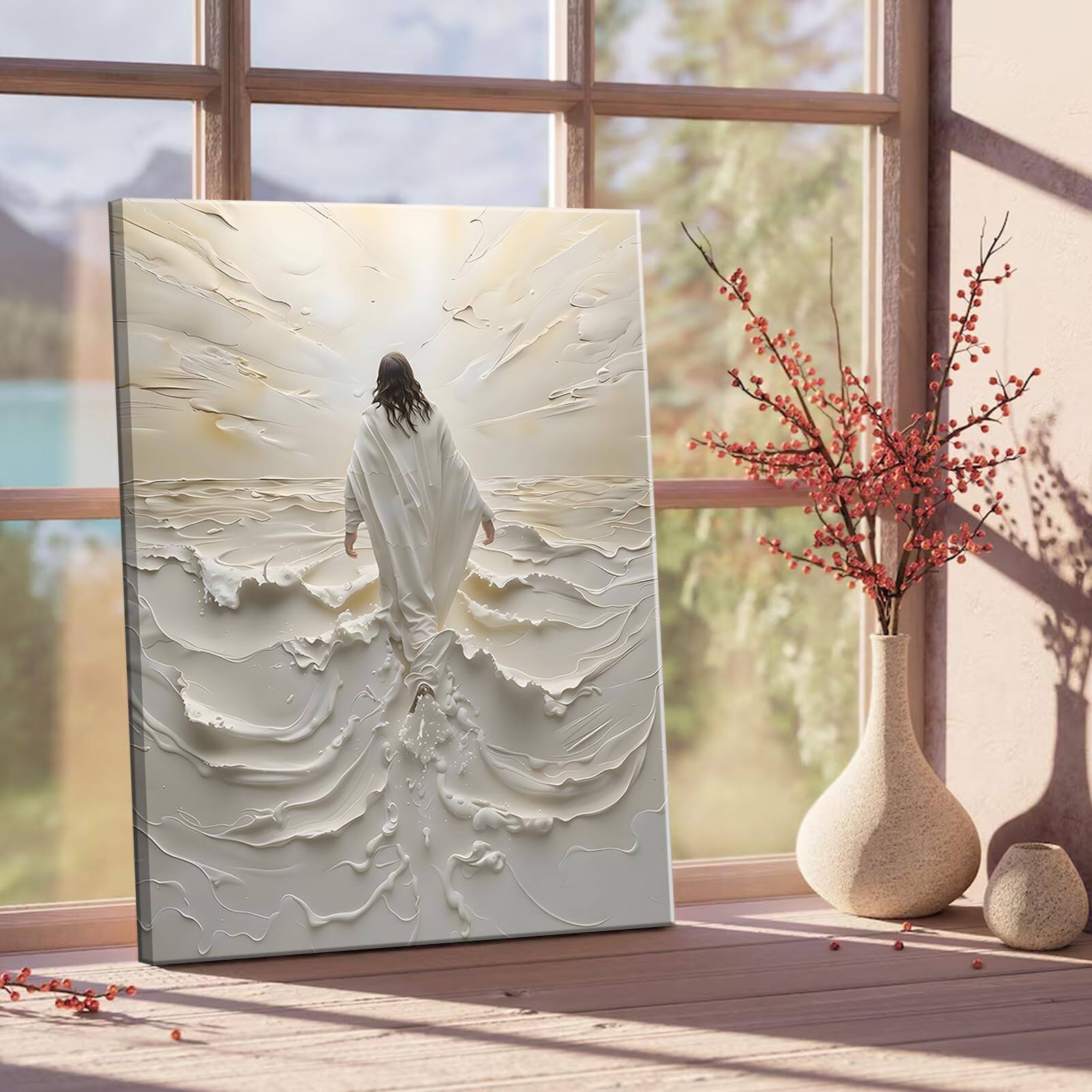 Alt View 5. Hirose Alice - Abstract Jesus Walking on Water Canvas Wall Art Christian Spiritual Wall Decor Pictures Divine Light Modern - Abstract Jesus 24"L x 16"W.
