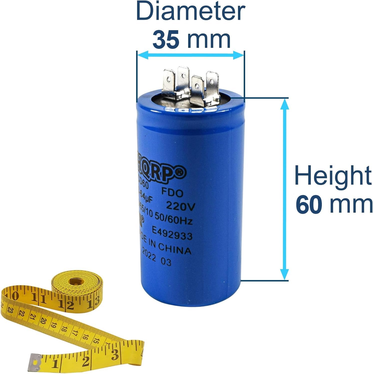 Diameter 35 mm  
Height 60 mm  

QRPO 060 B4UF FDO 85/10 220V 50/60Hz DE E492933 IN 2022 CHINA 03