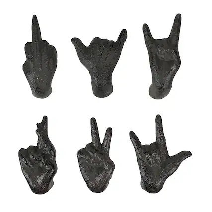 Front. Zeckos - Set of 6 Black Cast Iron Hand Cabinet Knobs SLA Rustic Drawer Pulls - Black.