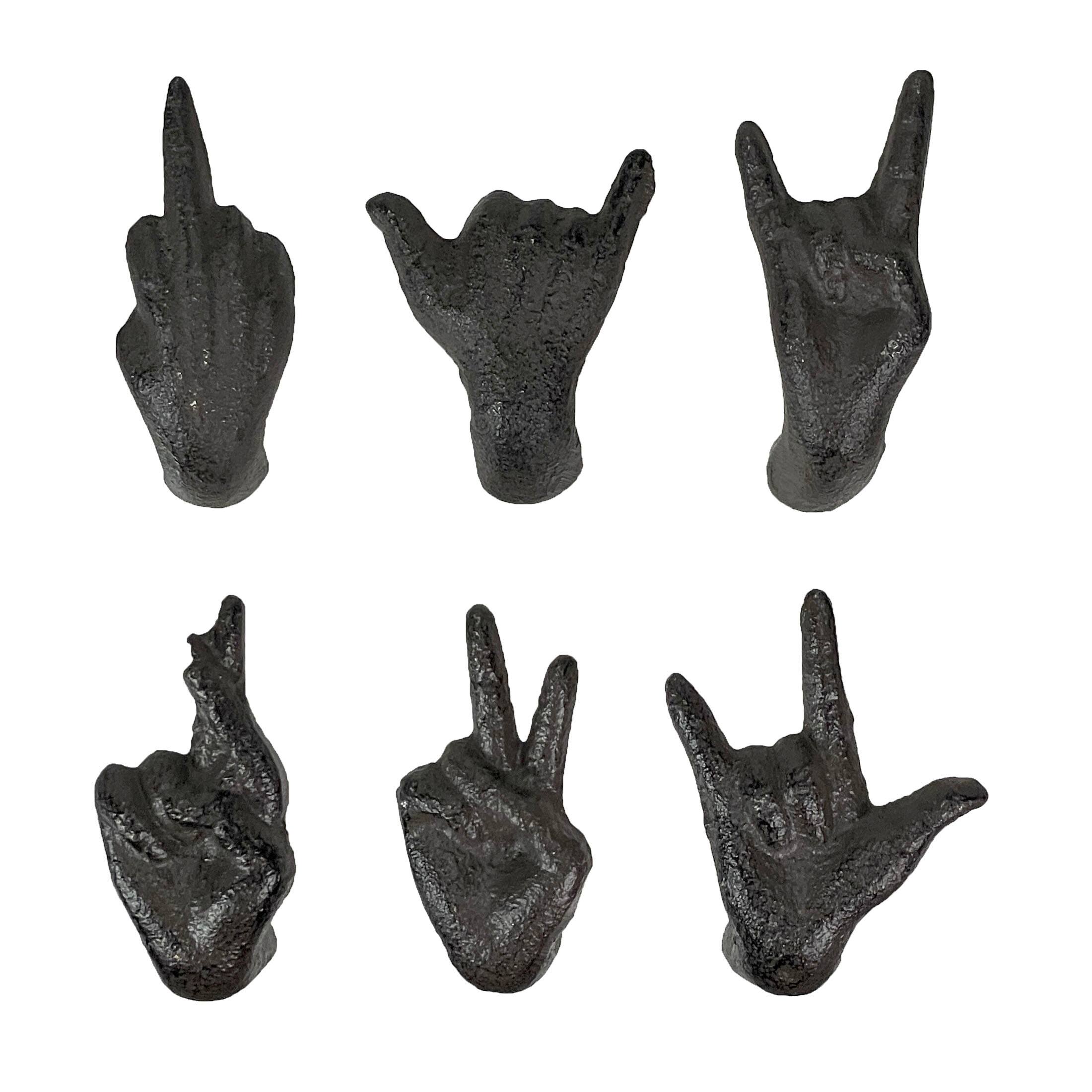 Front. Zeckos - Set of 6 Black Cast Iron Hand Cabinet Knobs SLA Rustic Drawer Pulls - Black.