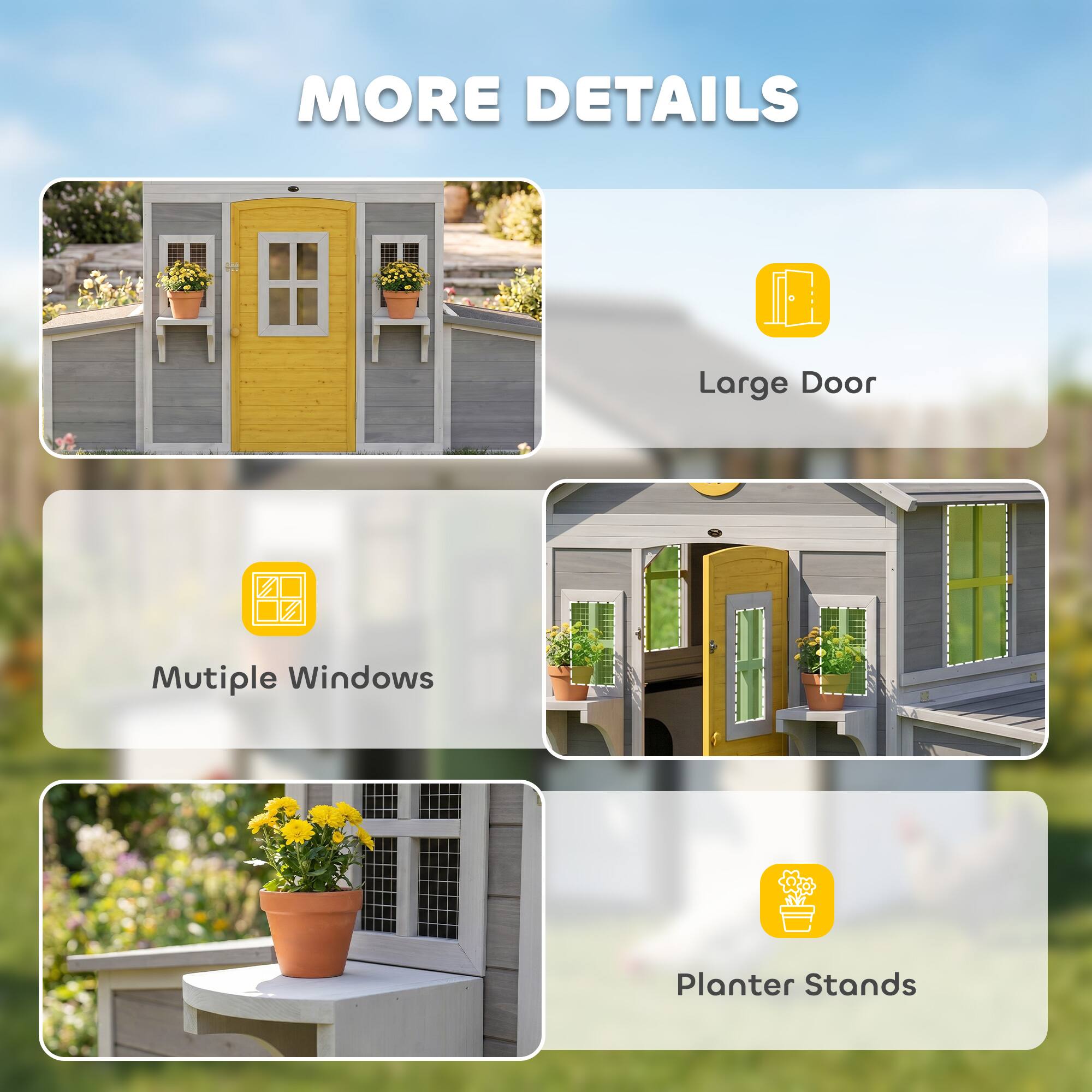 MORE DETAILS

- Large Door
- Multiple Windows
- Planter Stands
