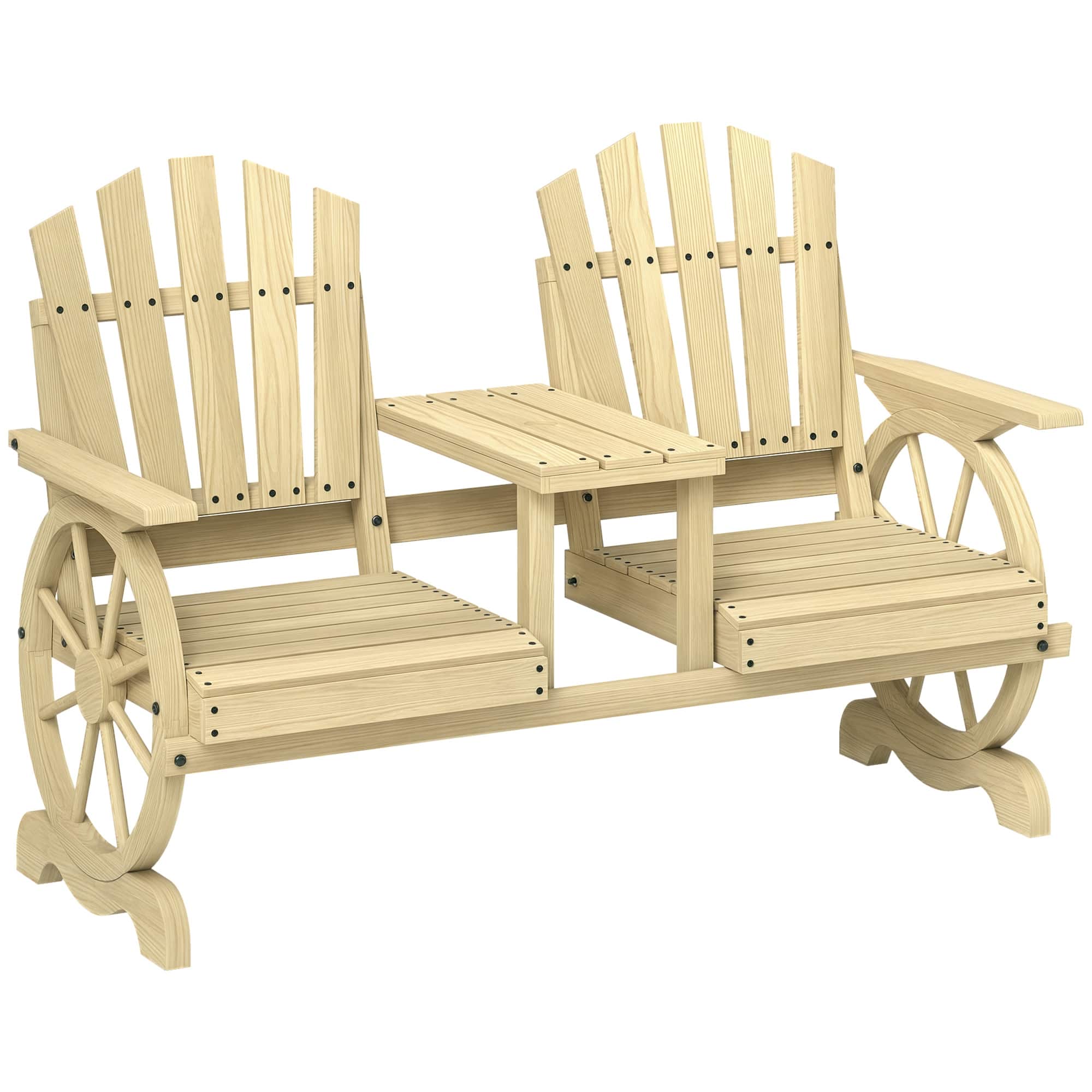 Outsunny - Wooden Garden Bench with Table, Umbrella Hole, High Backrest, Armrests for Backyard, Patio, Garden - Natural Wood