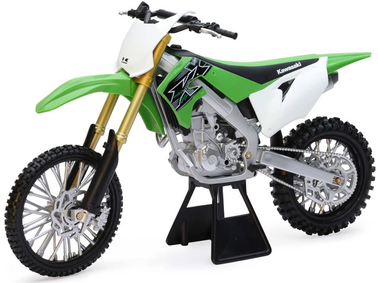 Alt View 1. New Ray - 2019 Kawasaki KX 450F Dirt Bike Motorcycle Green and White 1/6 Diecast Model by New Ray.