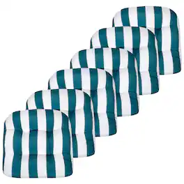 Sweet Home Collection - Havana Stripe Patio Cushions Indoor/Outdoor Tufted 19" x 19", 6-Pack - Peacock/White