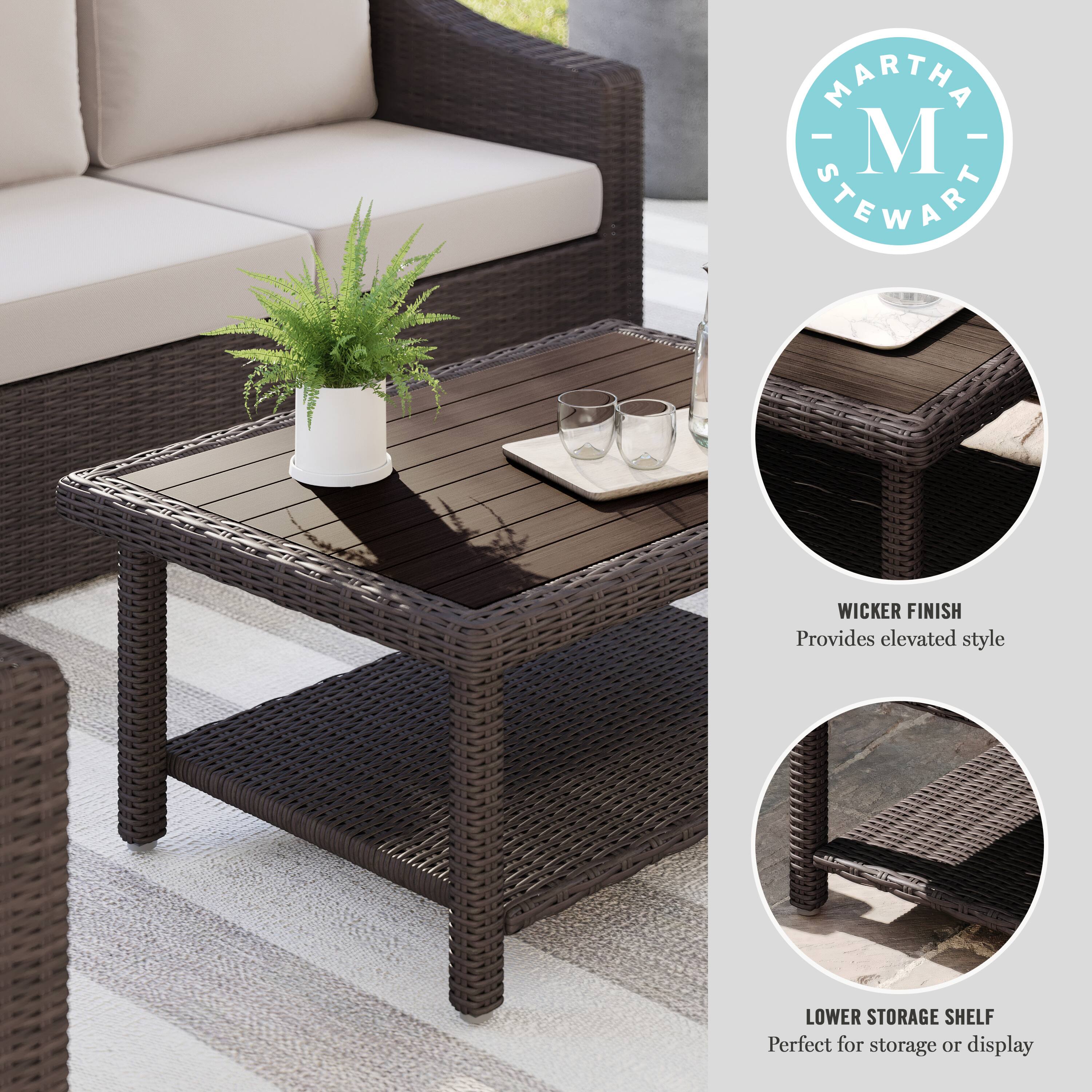 MARTHA STEWART WICKER FINISH Provides elevated style LOWER STORAGE SHELF Perfect for storage or display