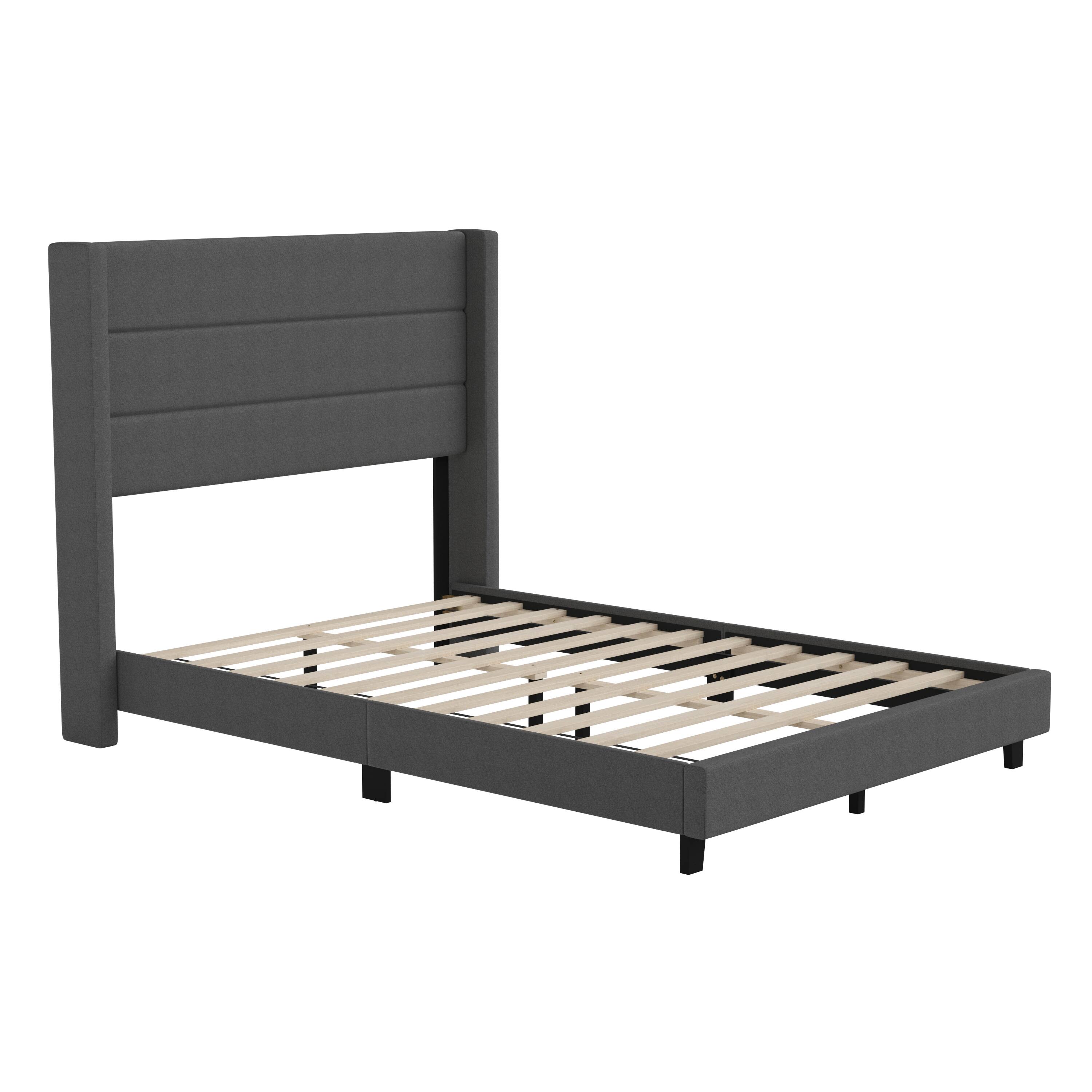 Alt View 1. Emma + Oliver - Upholstered Platform Bed with Wingback Headboard - Charcoal.