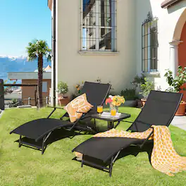 Costway - 2PCS Patio Folding Lounge Chair Chaise Recliner Adjustable Stackable W/Armrest - Black