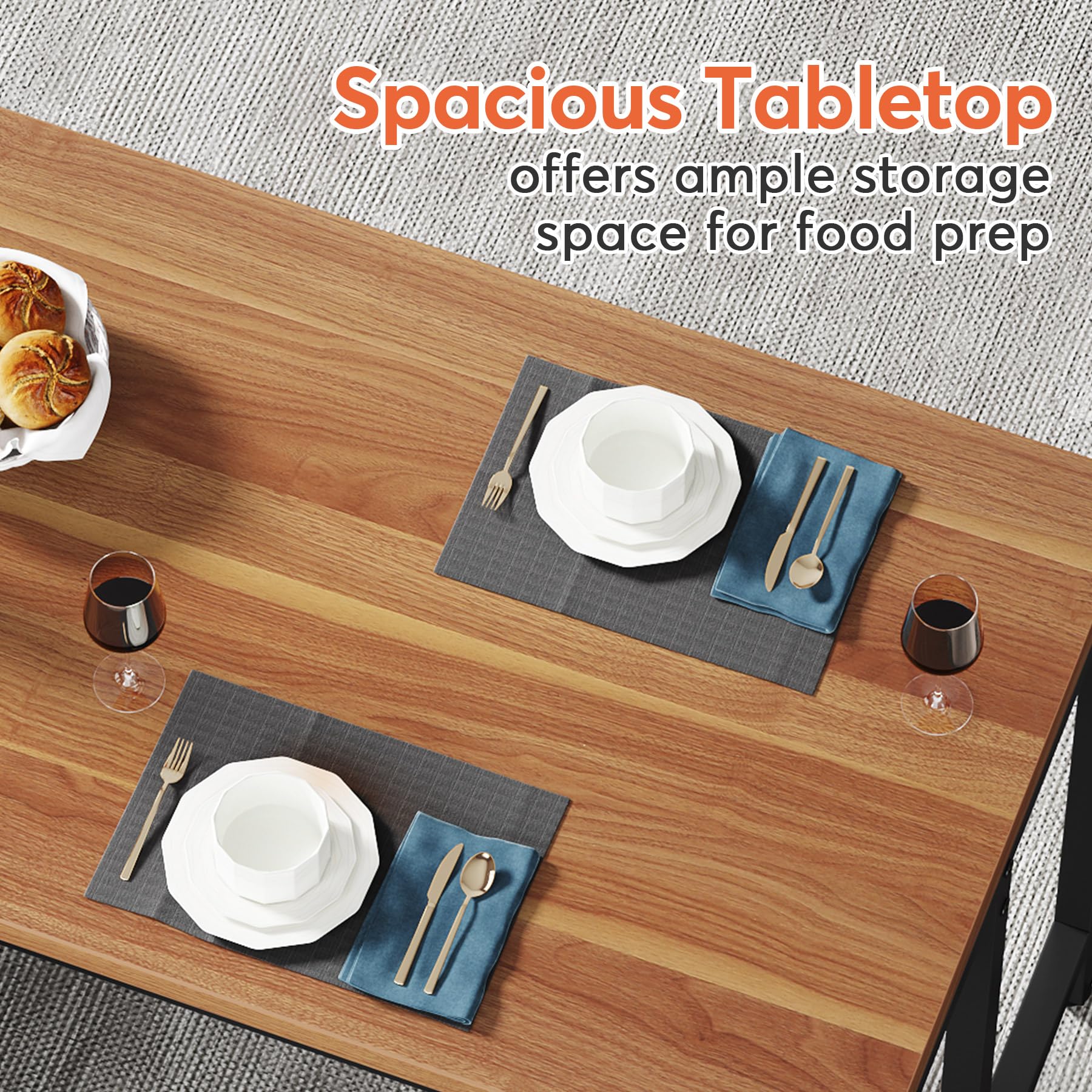 Spacious Tabletop offers ample storage space for food prep