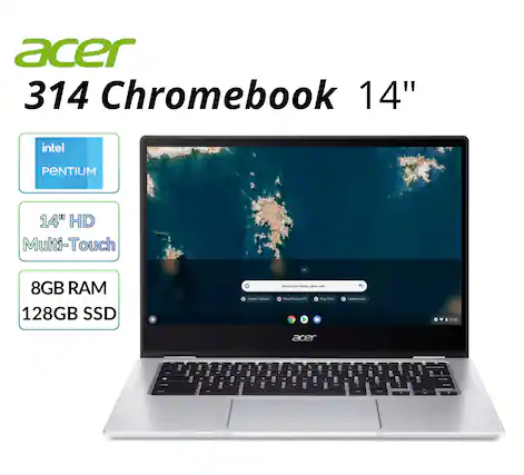 acer 314 Chromebook 14"
intel PENTIUM
14" HD Multi-Touch
8GB RAM
128GB SSD