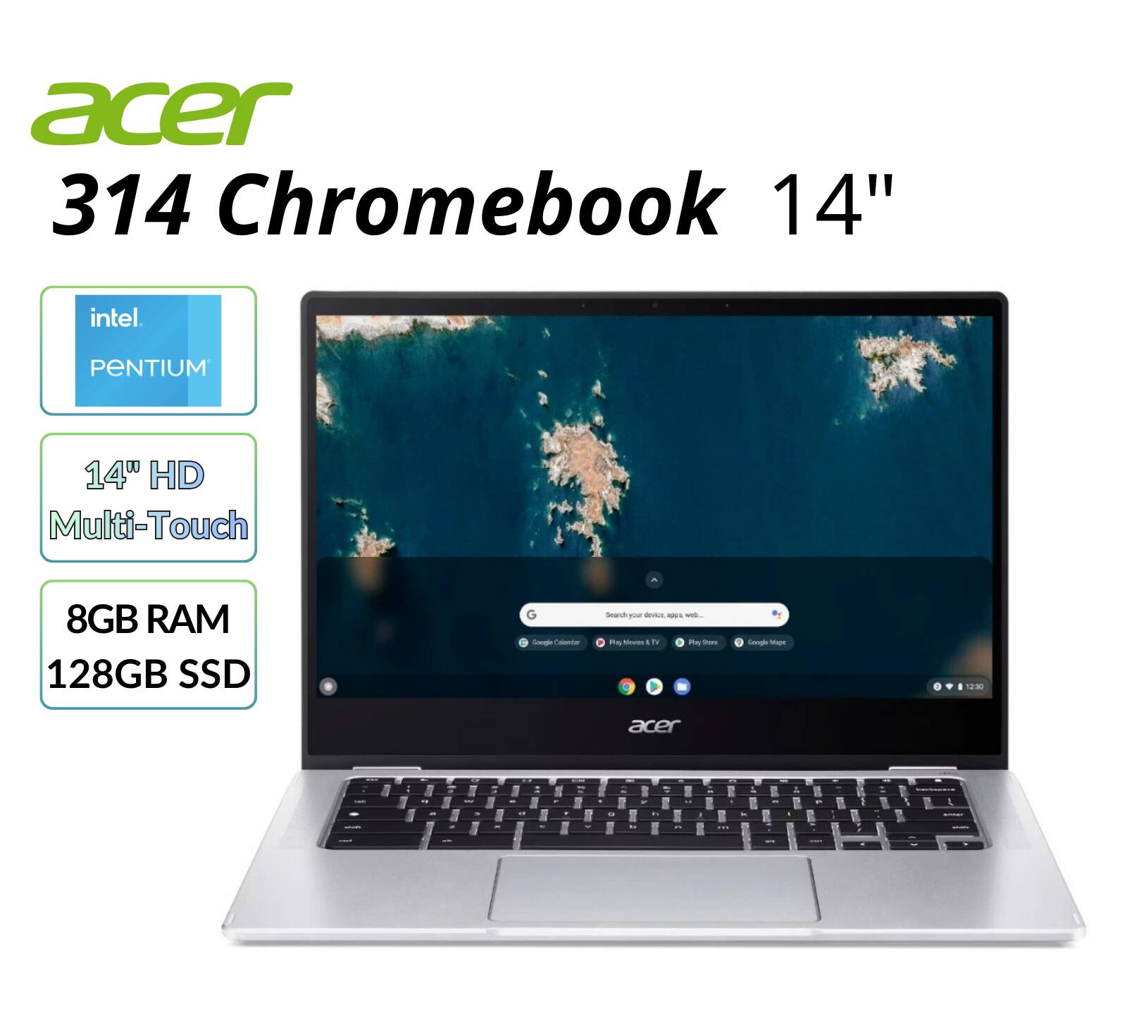 Acer - Refurbished Excellent - Chromebook 314 14" Touch Laptop Intel Pentium N6000 8GB RAM 128GB SSD ChromeOS - Silver